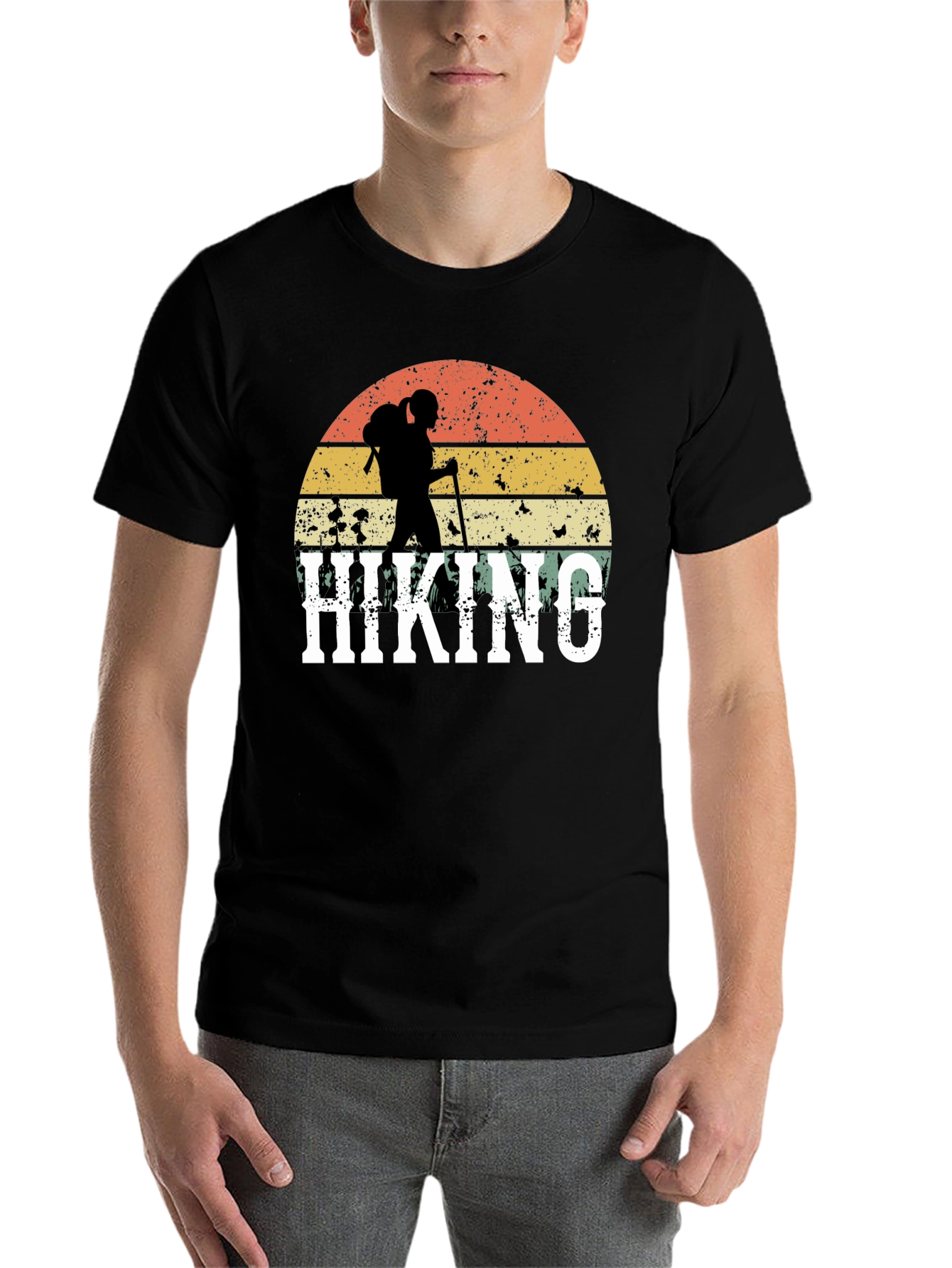 Black Hiking Graphic T-Shirt - Retro Sunset Design view 7