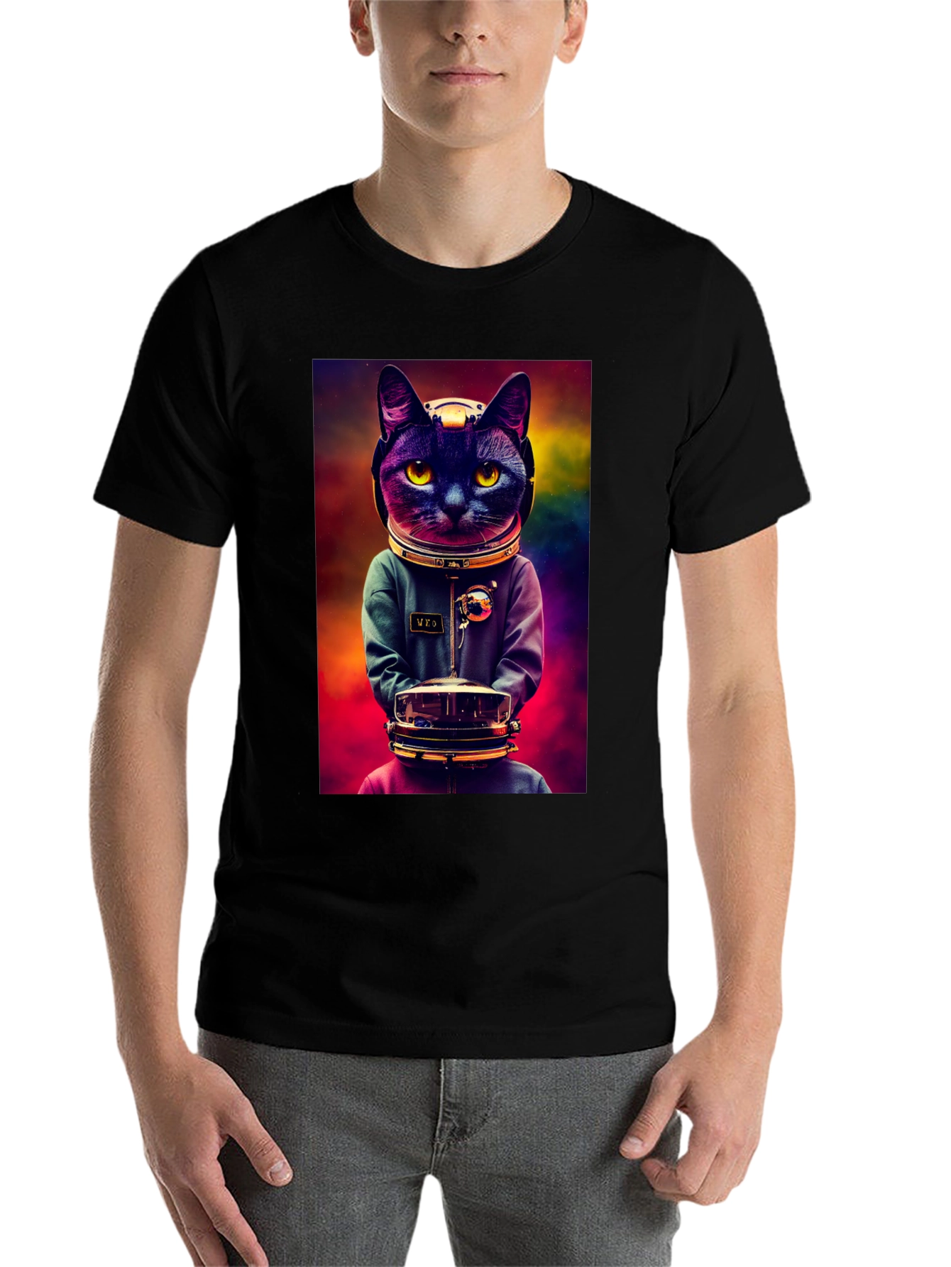 Black Astronaut Cat Graphic Tee - Space Kitten T-Shirt view 7