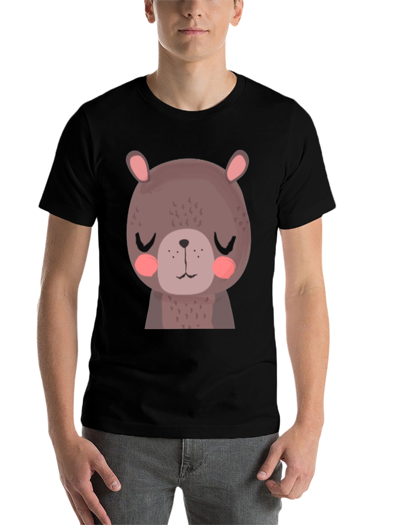 Black Cute Bear Graphic T-Shirt - Unisex Black Tee view 7