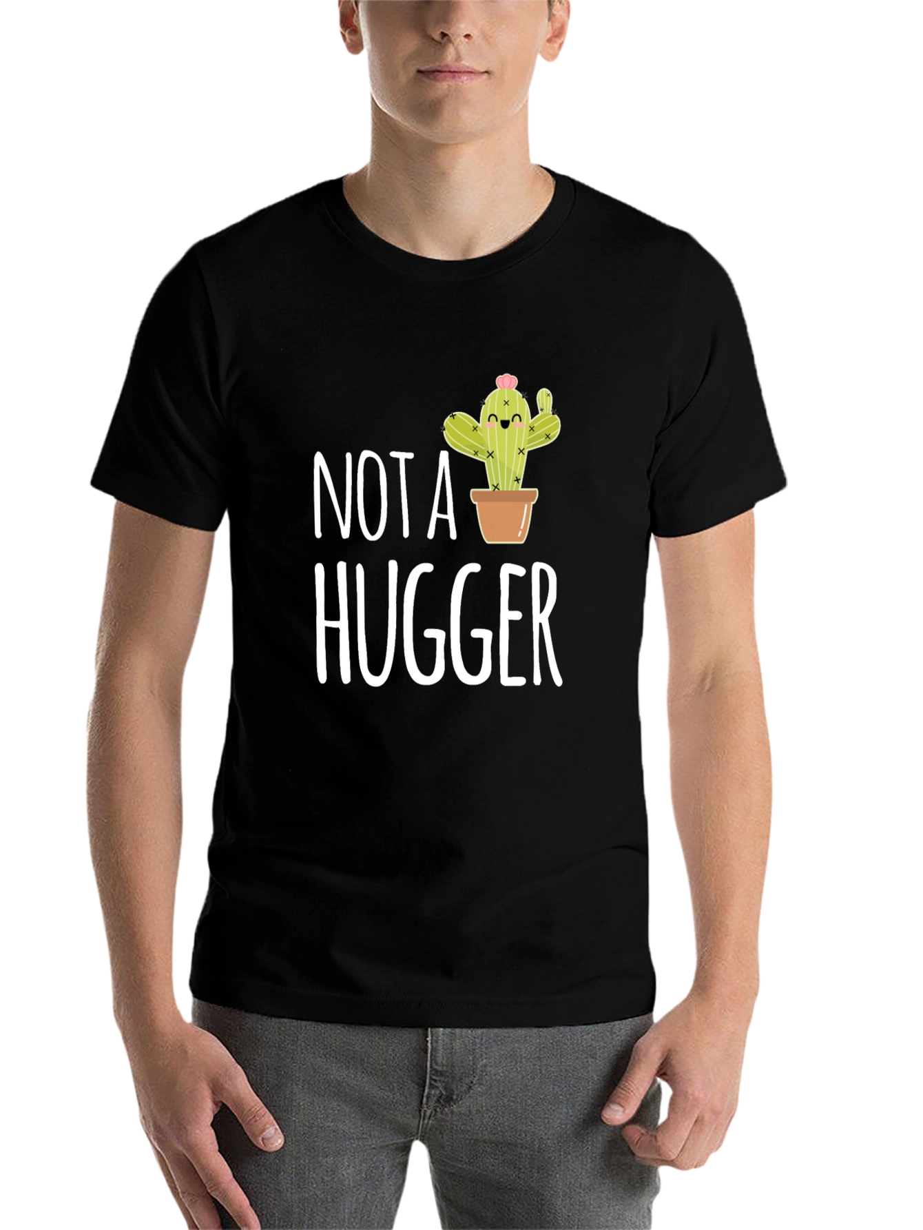 Black Not A Hugger Cactus Graphic T-Shirt view 7