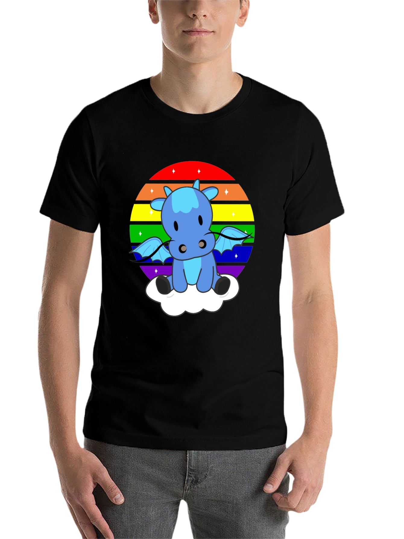 Black Rainbow Dragon on Cloud T-Shirt view 7