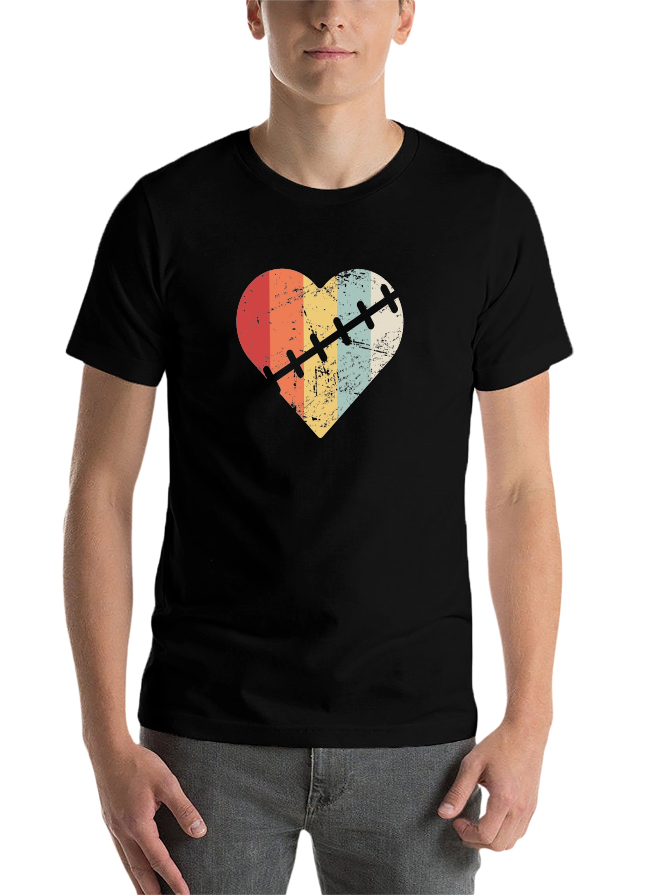 Retro Heart Stitch Graphic Tee - Black - 7