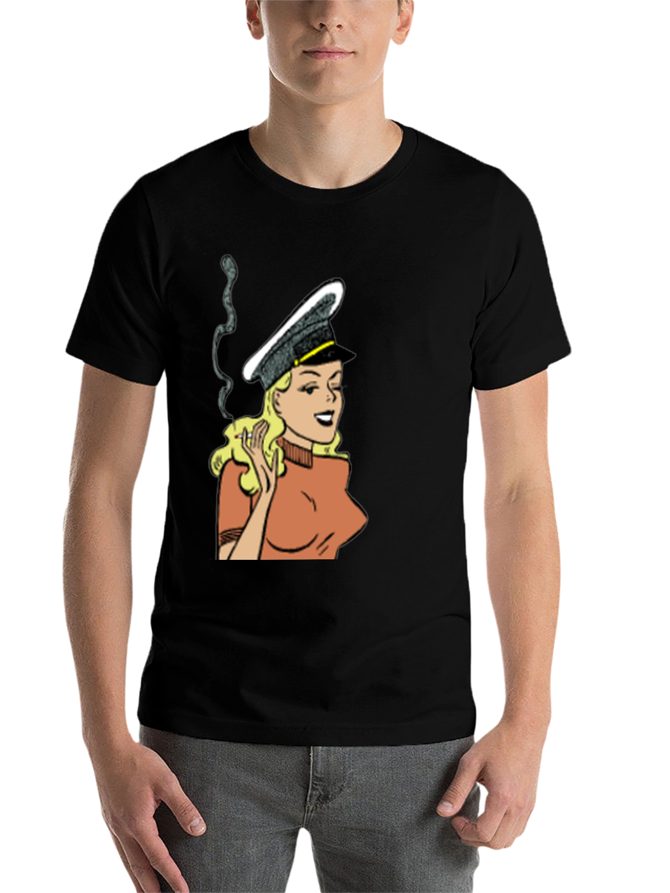 Black Smoking Cartoon Woman Black T-Shirt view 7