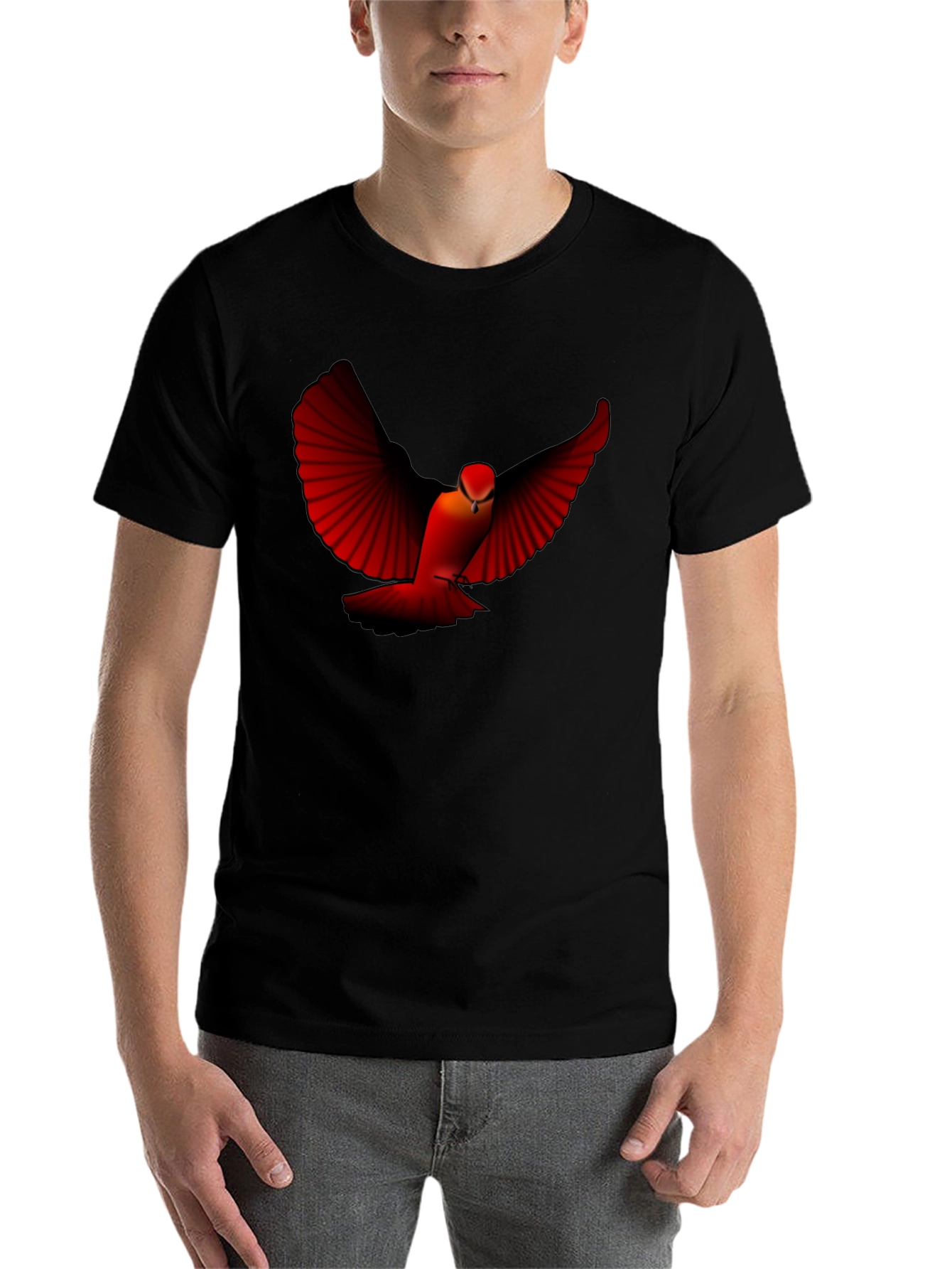Black Red Bird Graphic Tee - Black Cotton Blend view 7