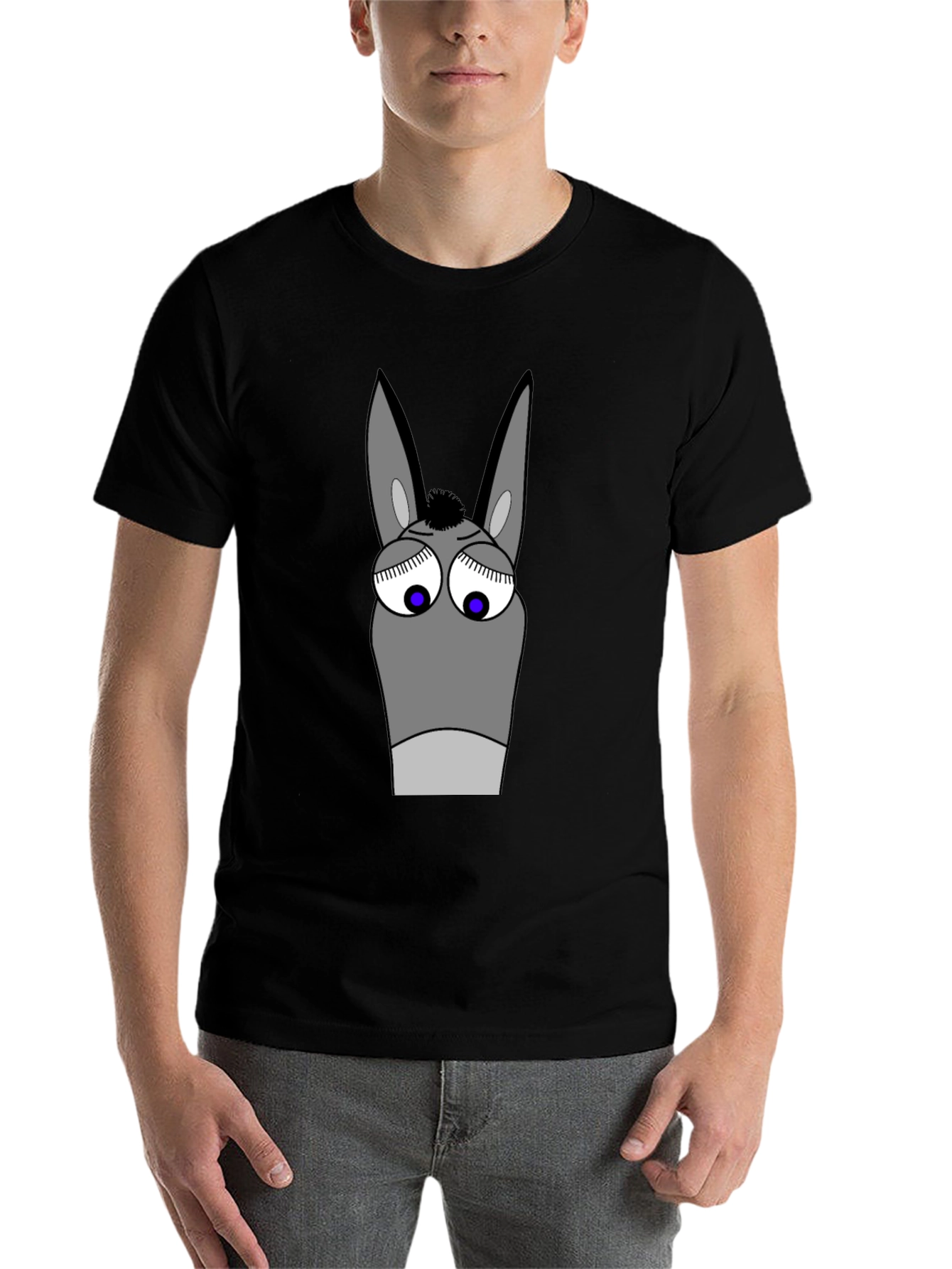Black Funny Donkey Cartoon Graphic T-Shirt - Black view 7
