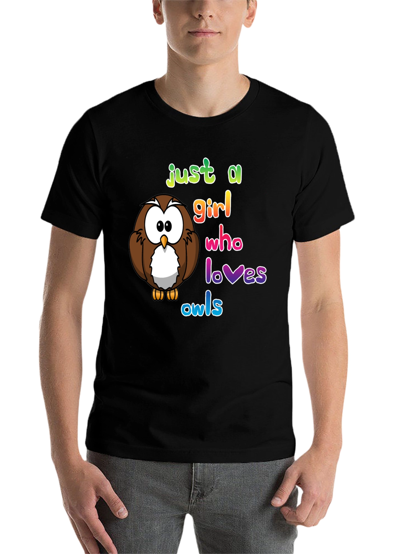 Black Just A Girl Who Loves Owls T-Shirt, Cute Owl Lover Tee view 7