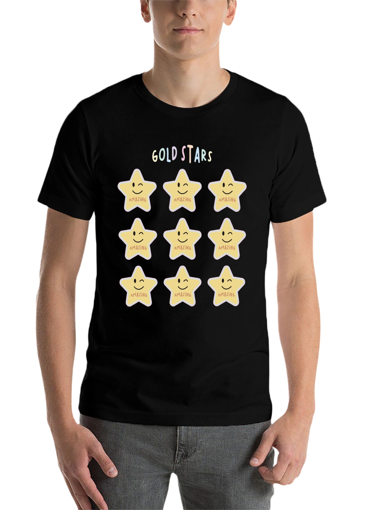 Black Gold Stars 'Amazing' Graphic Tee - Men's Black T-Shirt view 7