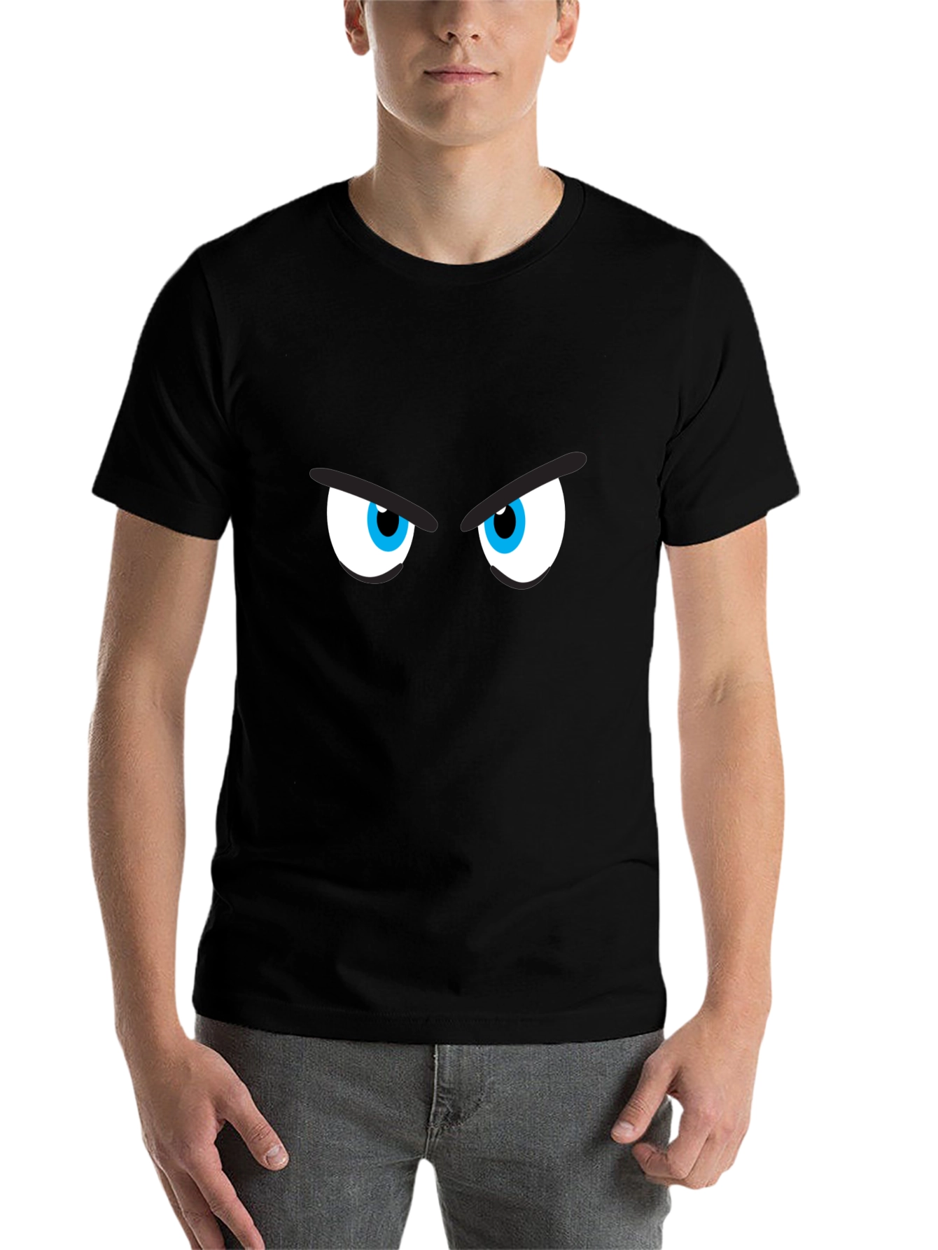 Black Men's Black T-Shirt with Cartoon Eyes view 7