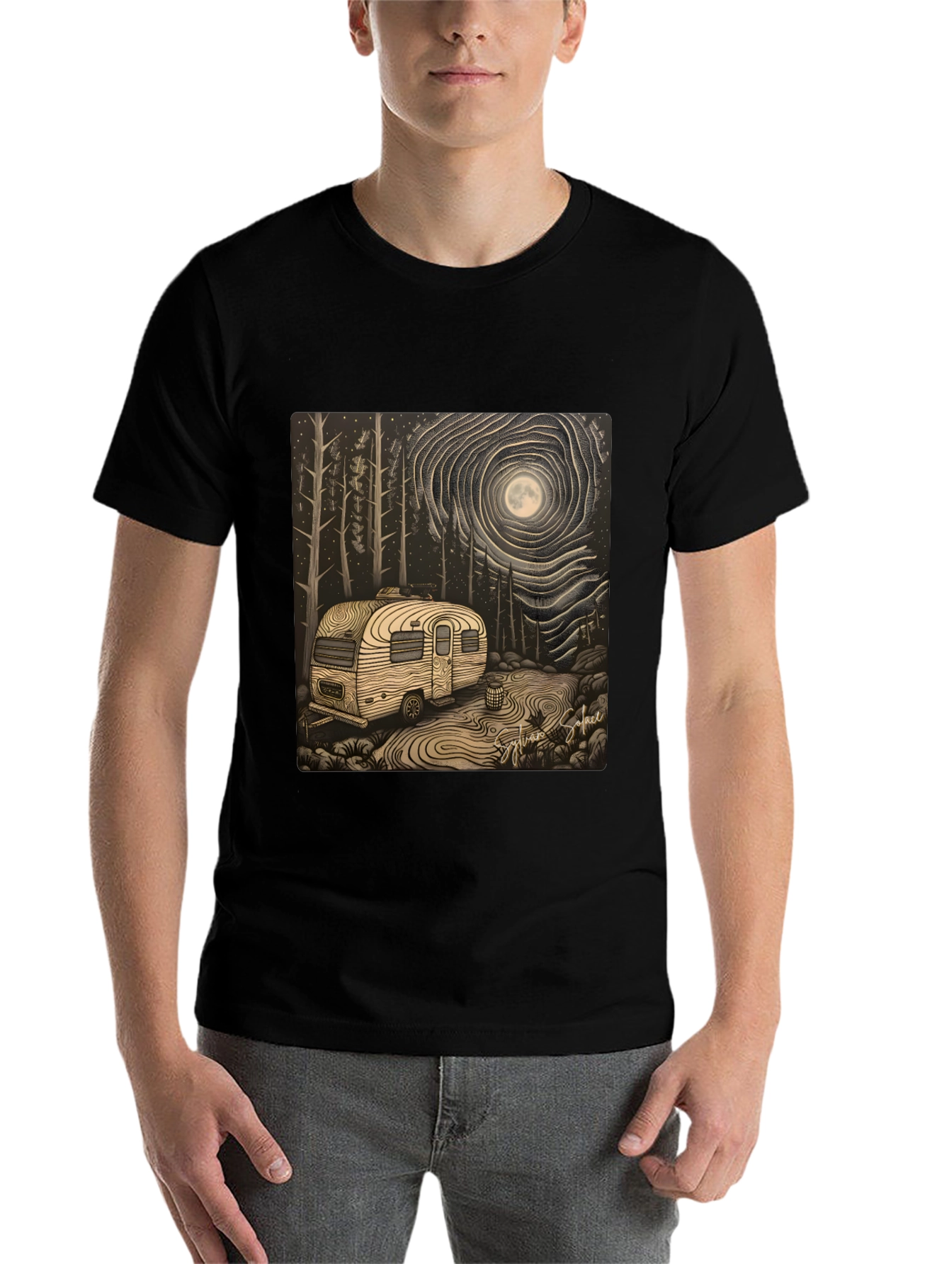 Black Camping Under the Moon T-Shirt view 7