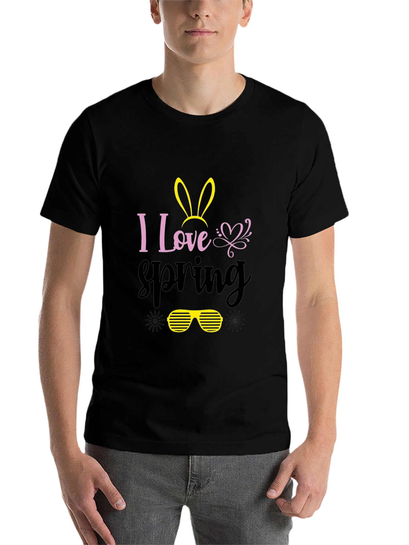 Black I Love Spring Bunny T-Shirt view 7