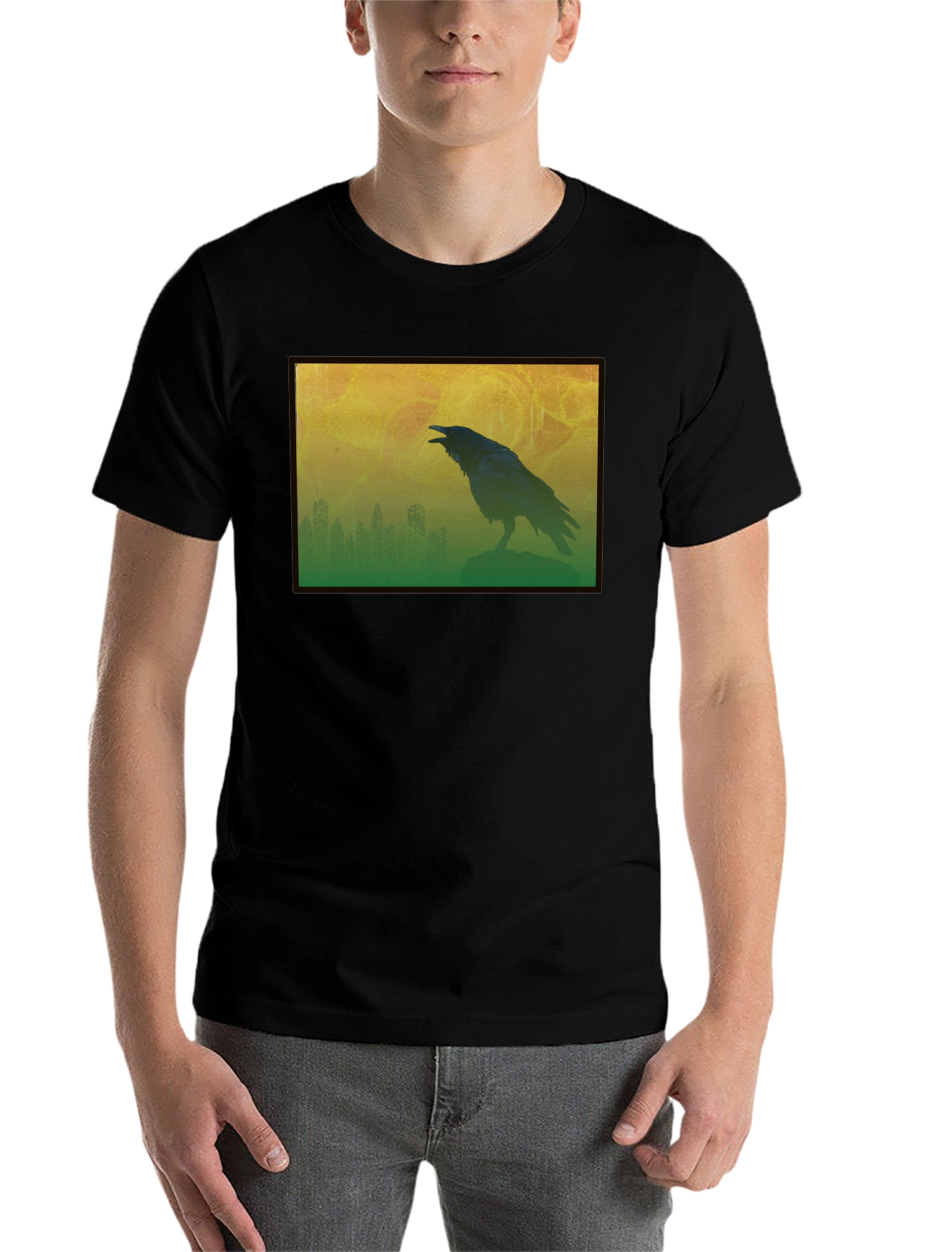 Black Raven Silhouette Graphic Tee - Men's Black T-Shirt view 7