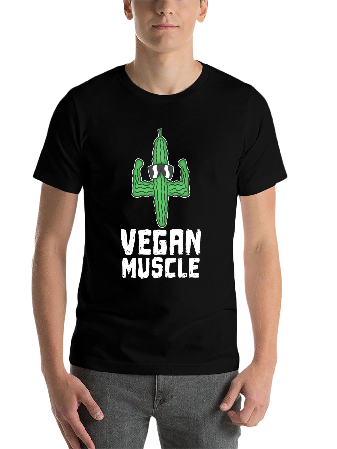 Black Vegan Muscle T-Shirt: Cucumber Gym Humor view 7