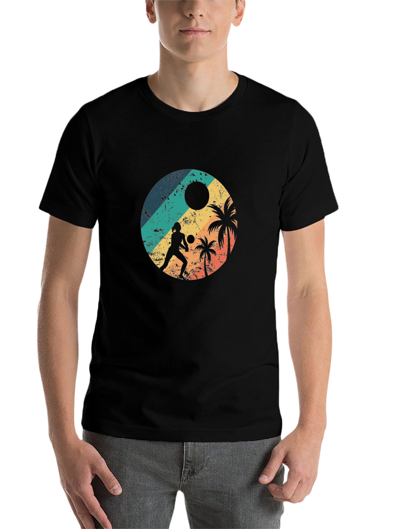 Black Retro Beach Volleyball T-Shirt view 7