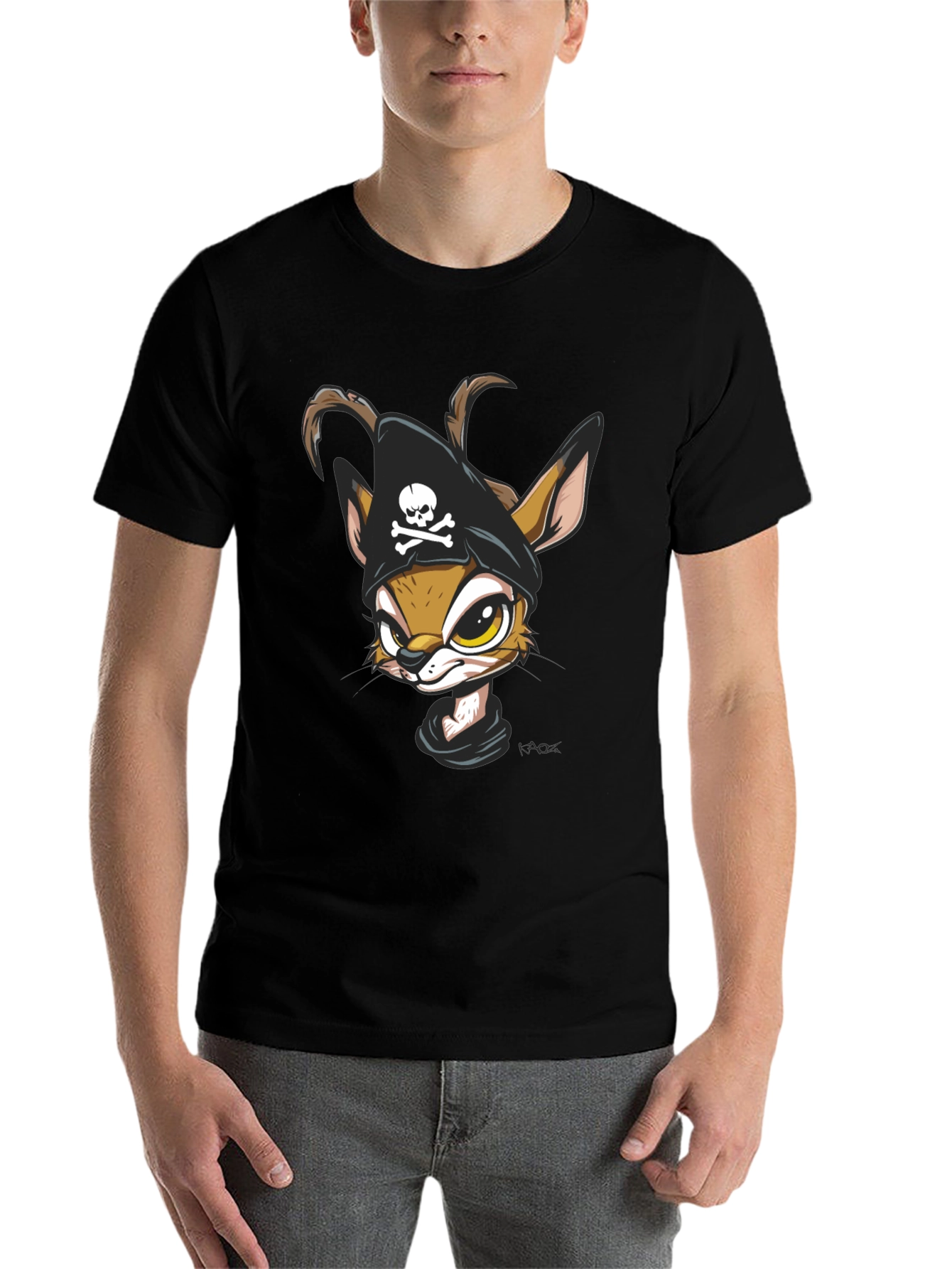 Black Pirate Fawn Graphic Tee - Unique Cartoon T-Shirt view 7