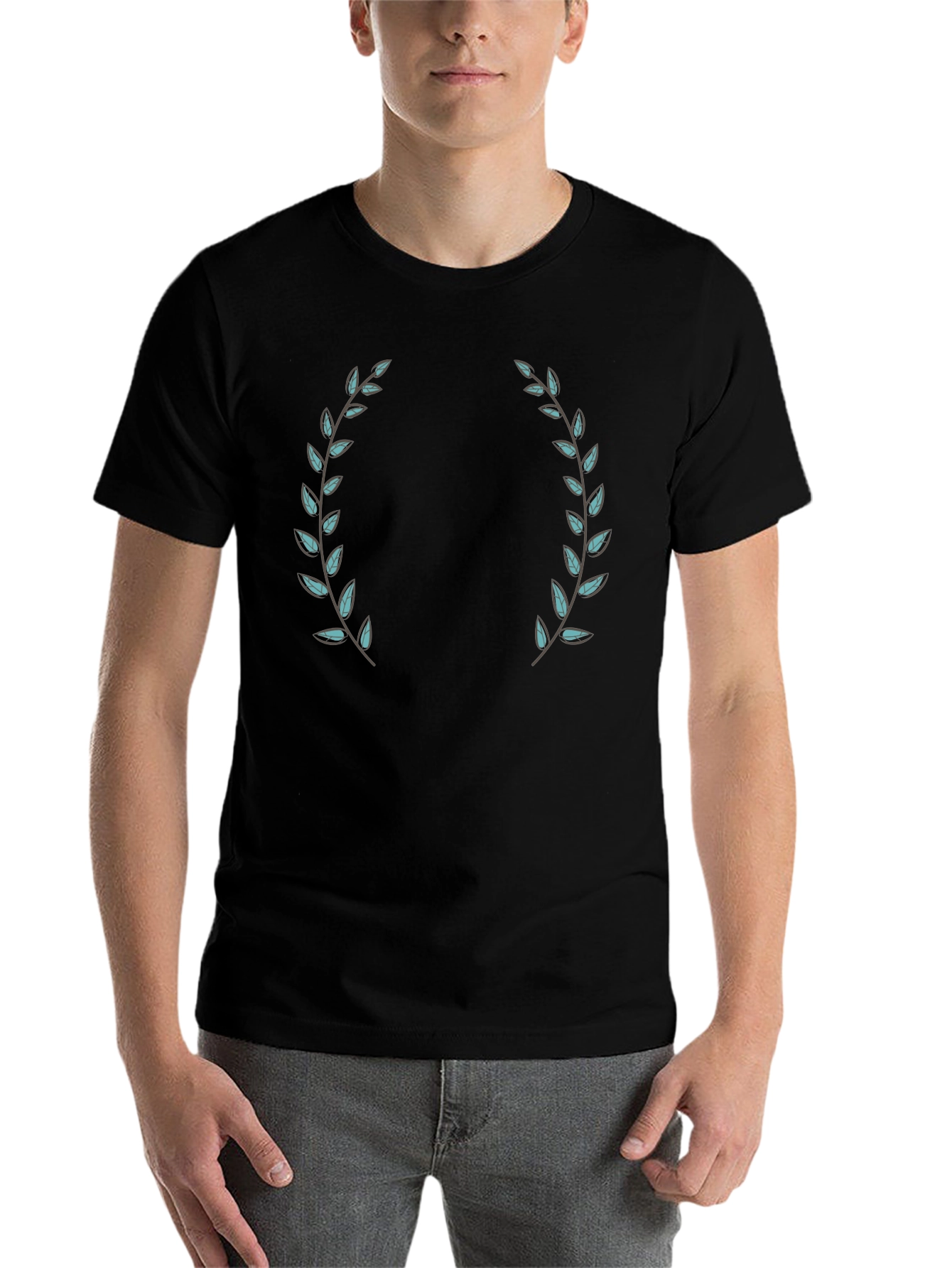 Black Black T-Shirt with Laurel Wreath Design view 7