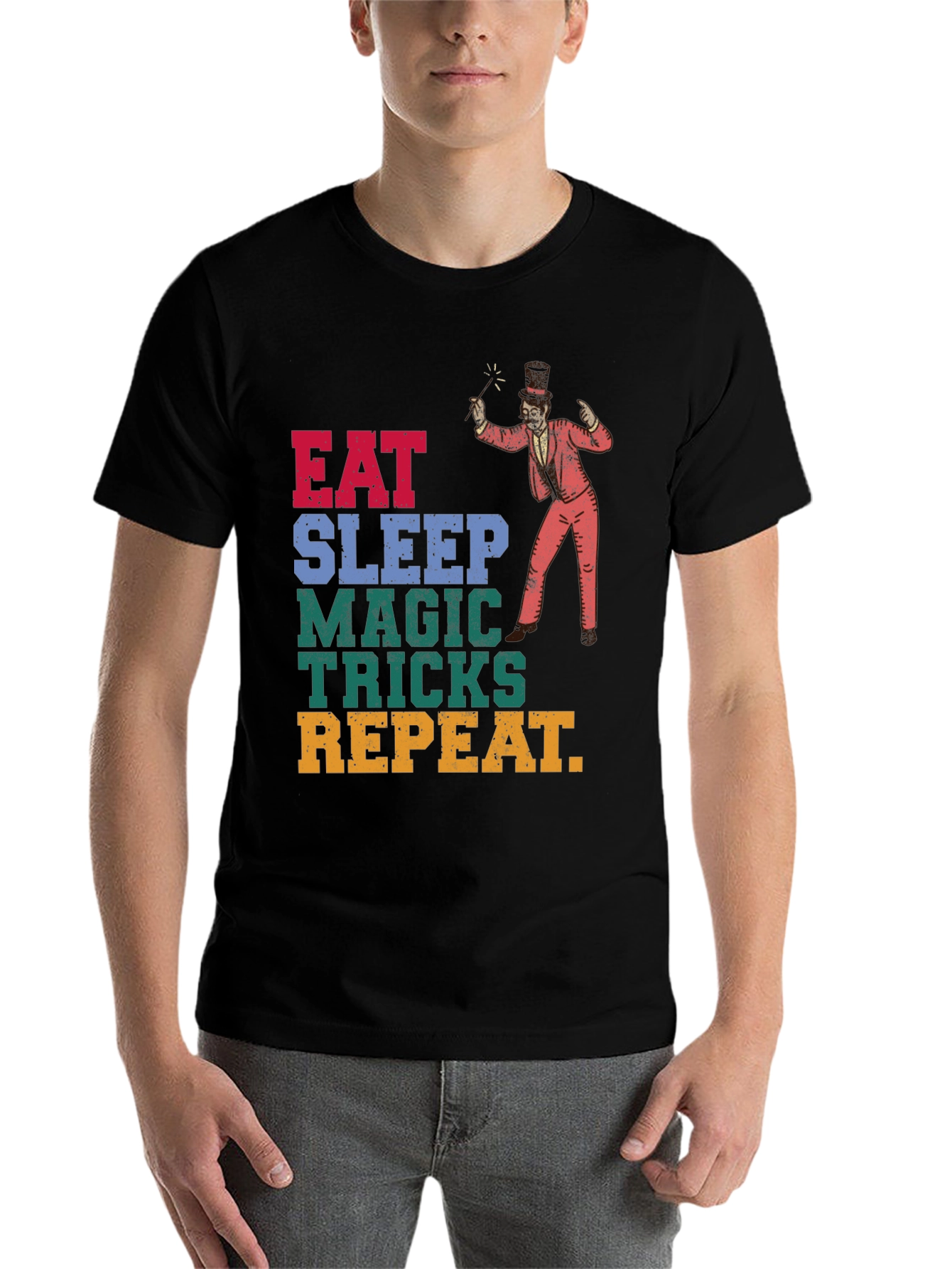 Black Eat Sleep Magic Tricks Repeat Graphic Tee view 7