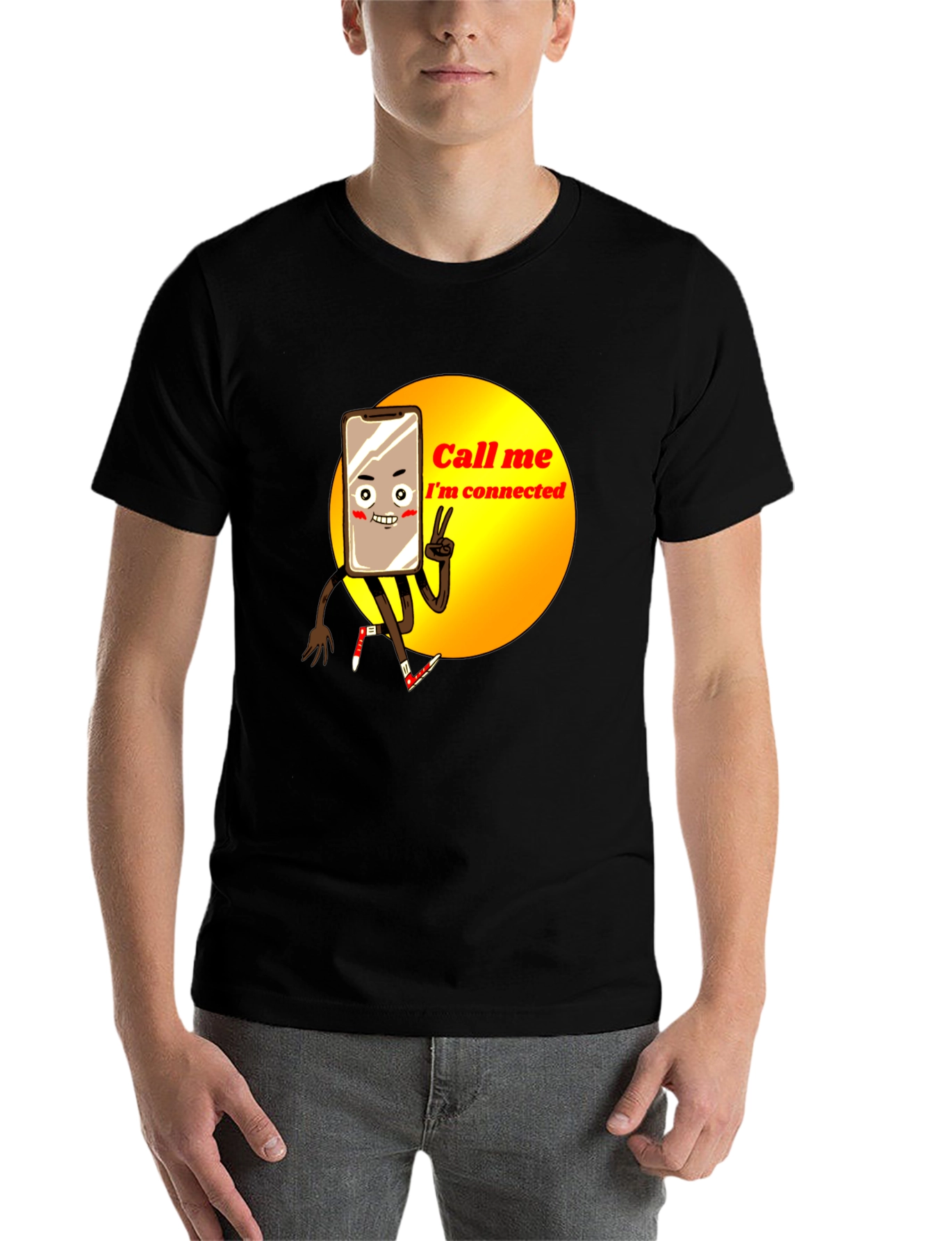 Black Connected Phone Cartoon T-Shirt view 7