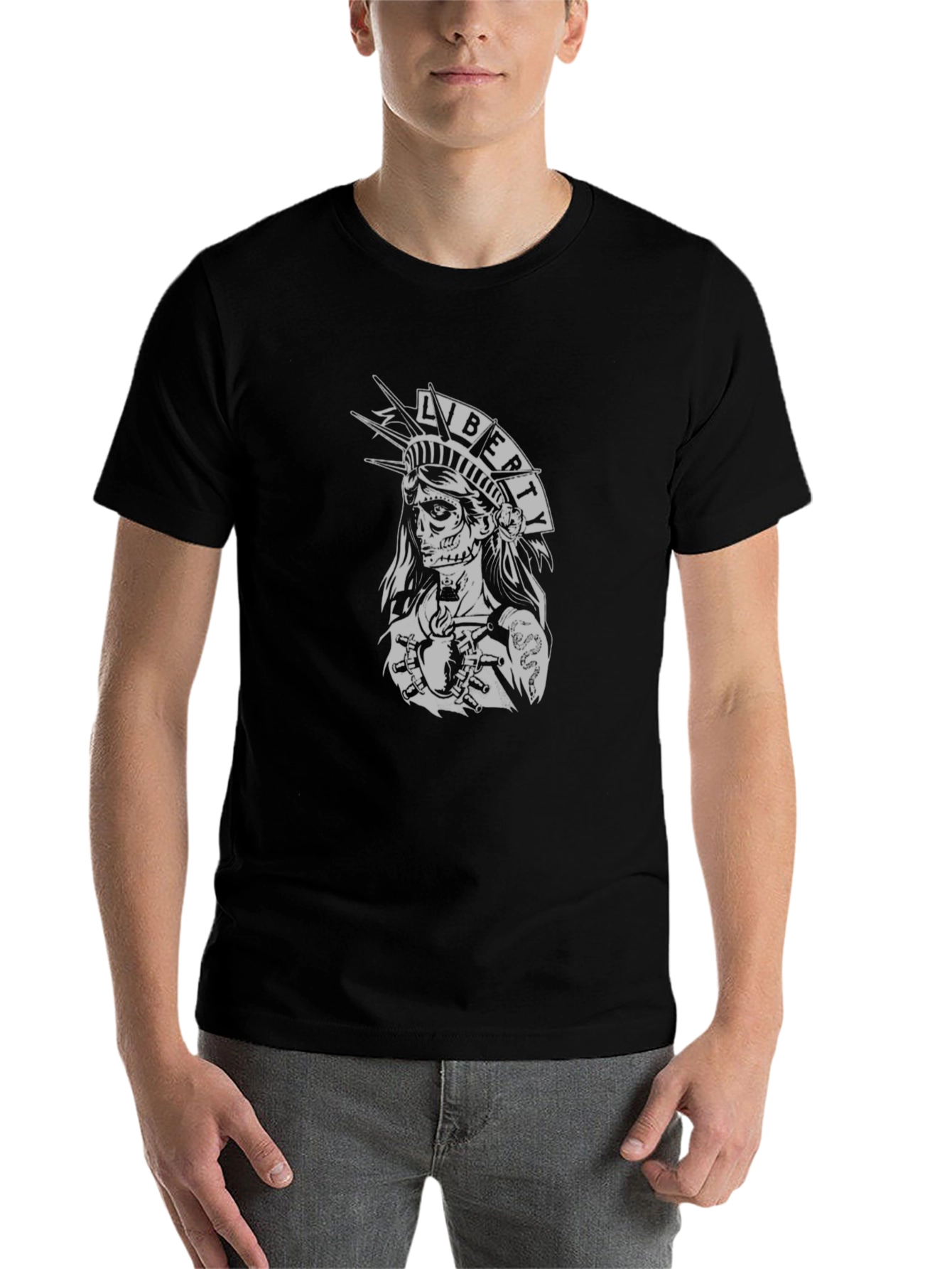 Black Liberty Skull Graphic Tee - Black view 7