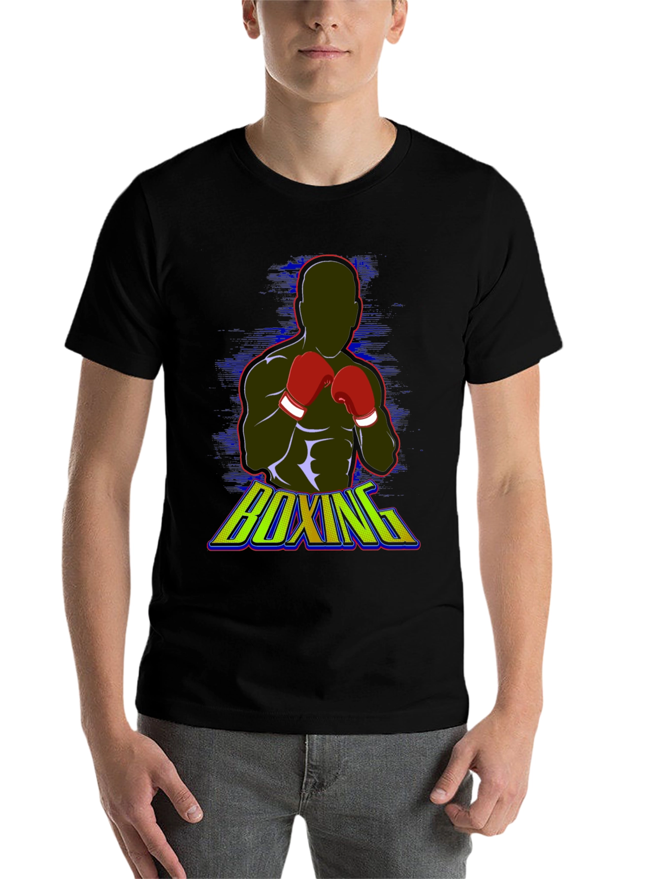 Black Boxing Graphic Tee - Black Cotton Blend T-Shirt view 7