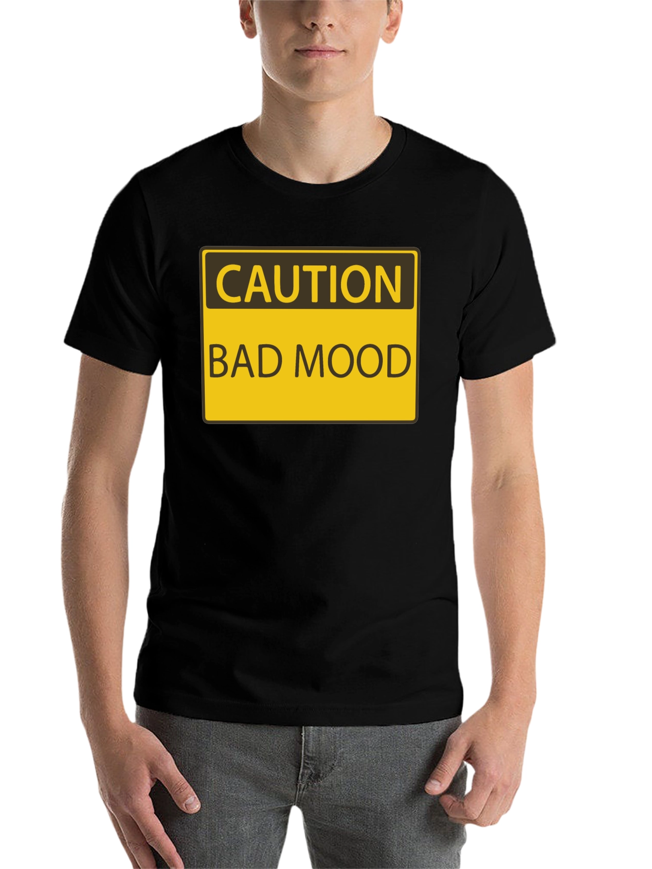 Black Caution Bad Mood Funny Graphic T-Shirt view 7