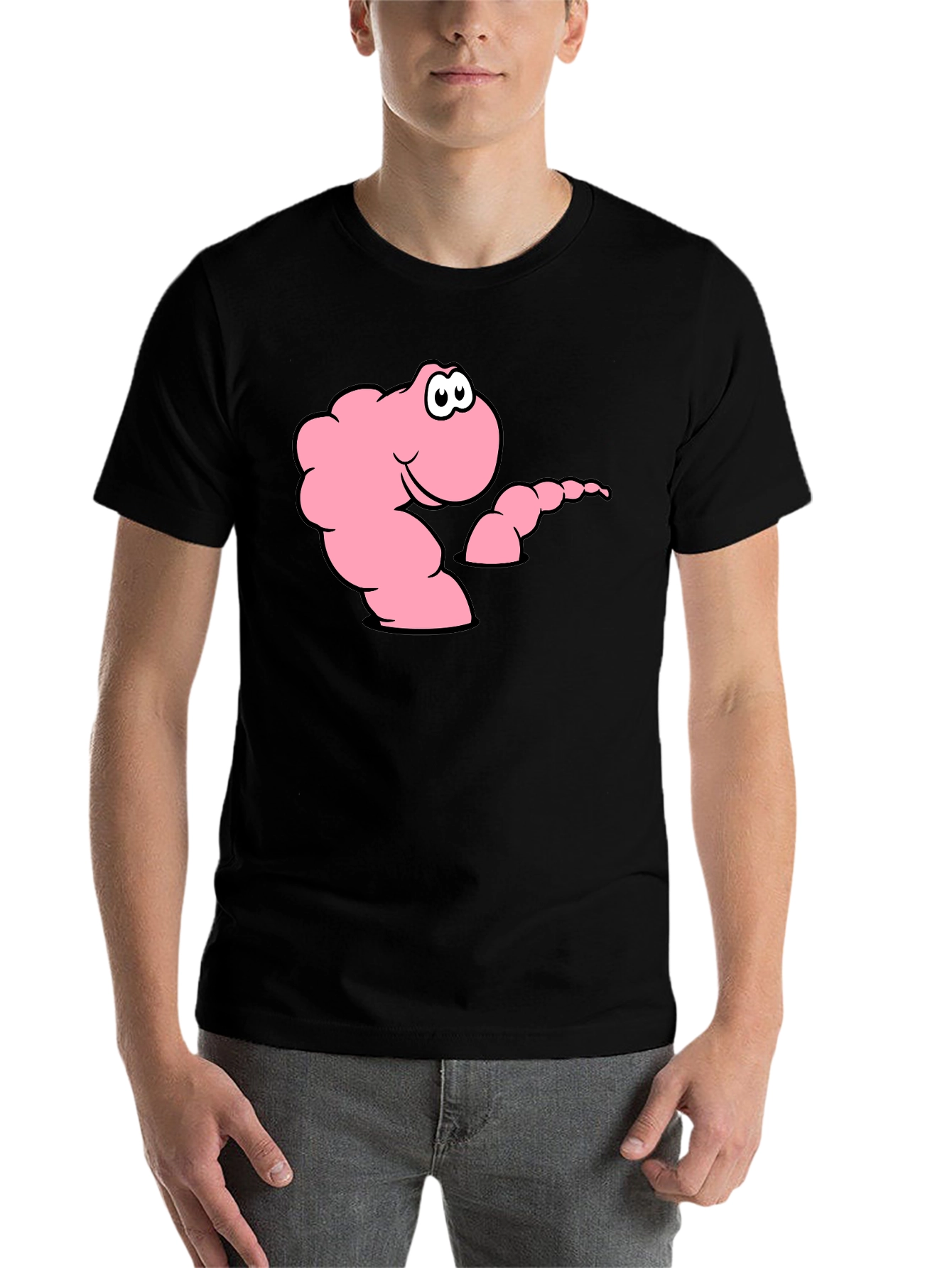 Black Cartoon Worm Black T-Shirt view 7