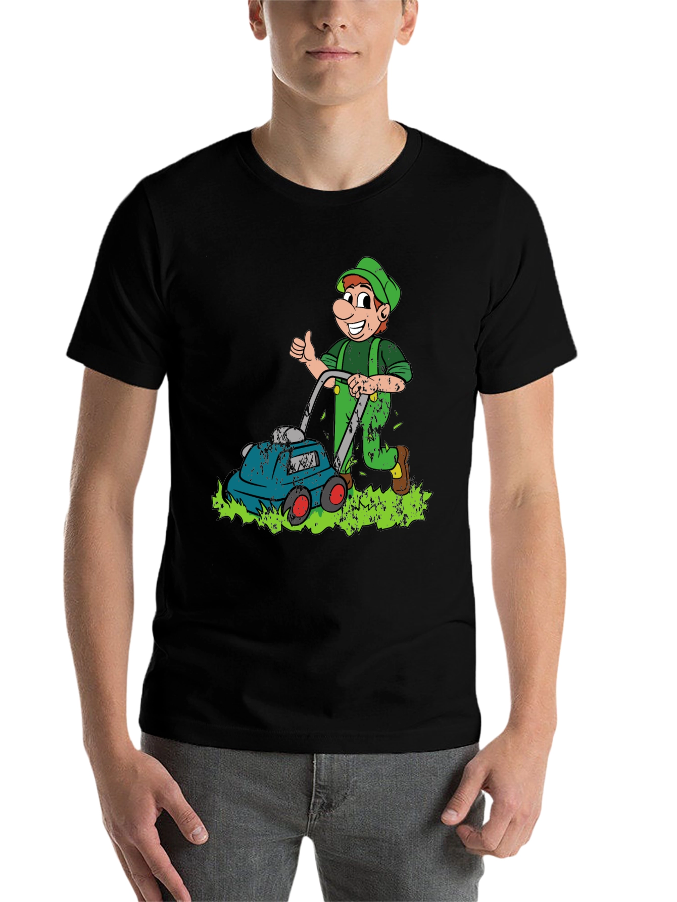 Black Funny Lawn Mower Cartoon Graphic T-Shirt view 7