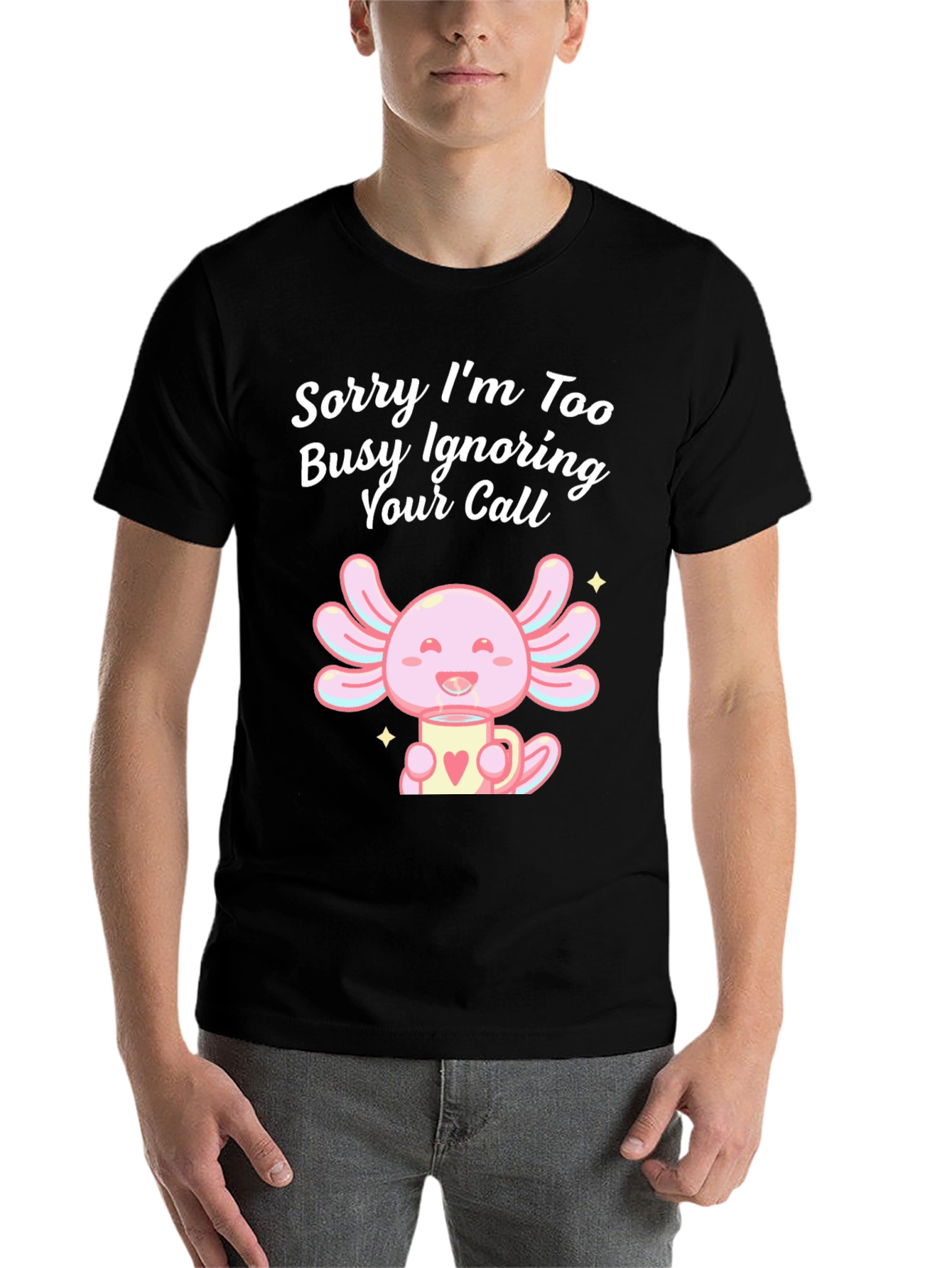 Black Ignoring Call Axolotl Black T-Shirt view 7