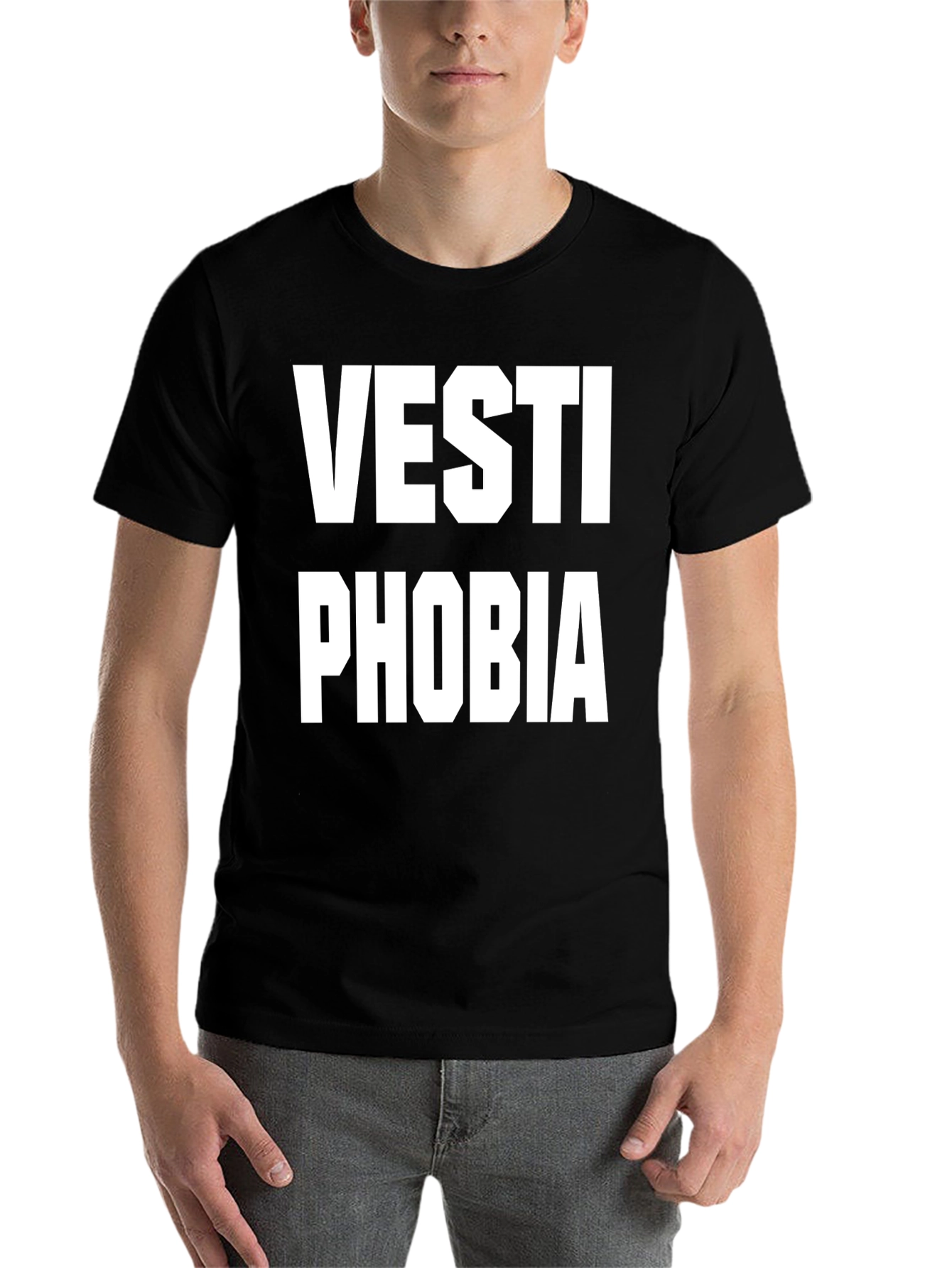 Black Vestiophobia Funny Graphic Tee - Black T-Shirt view 7
