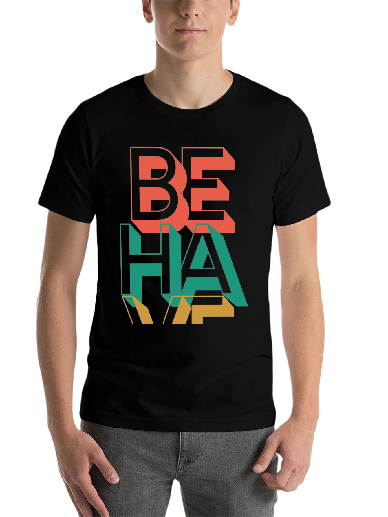 Black Be Happy Black Graphic Tee view 7