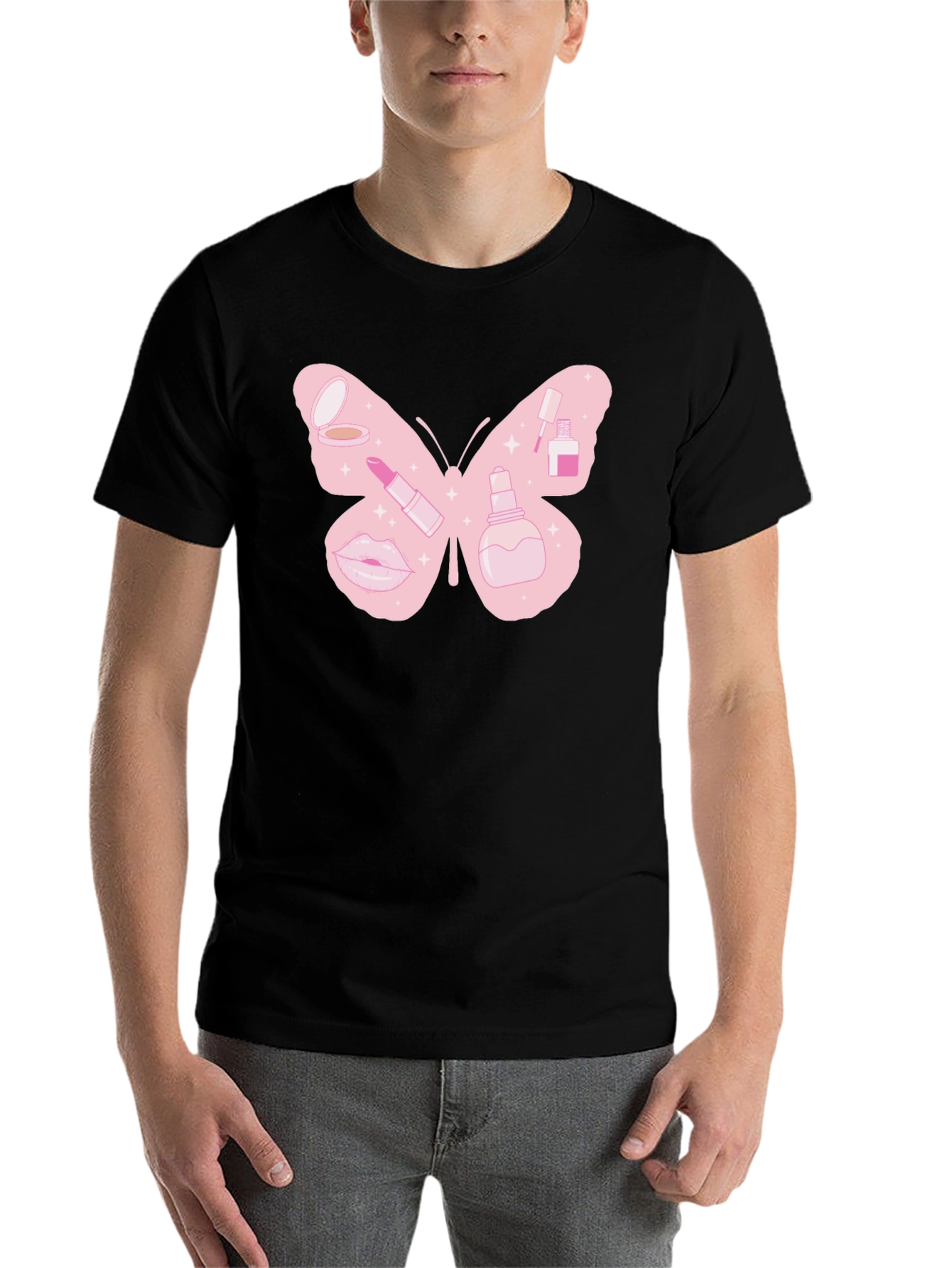 Black Makeup Butterfly Graphic T-Shirt view 7