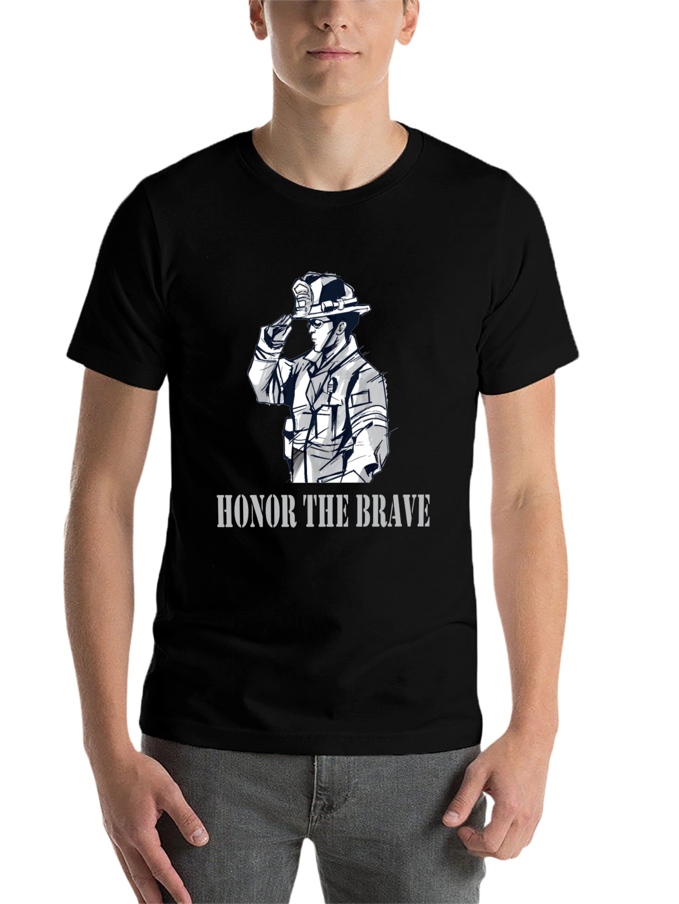 Black Honor The Brave Firefighter Graphic T-Shirt view 7