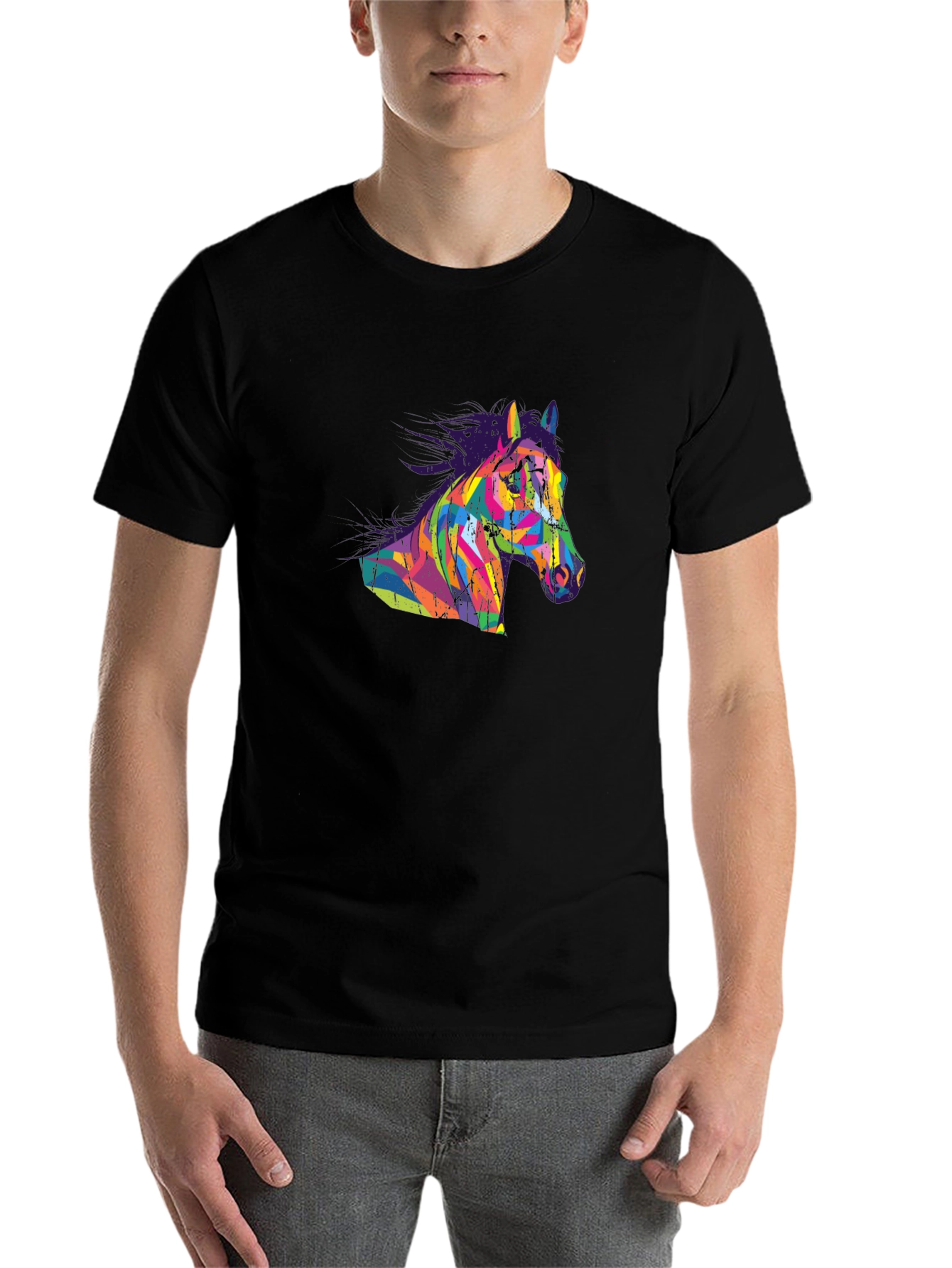 Black Abstract Horse Graphic Tee - Men's Black T-Shirt view 7