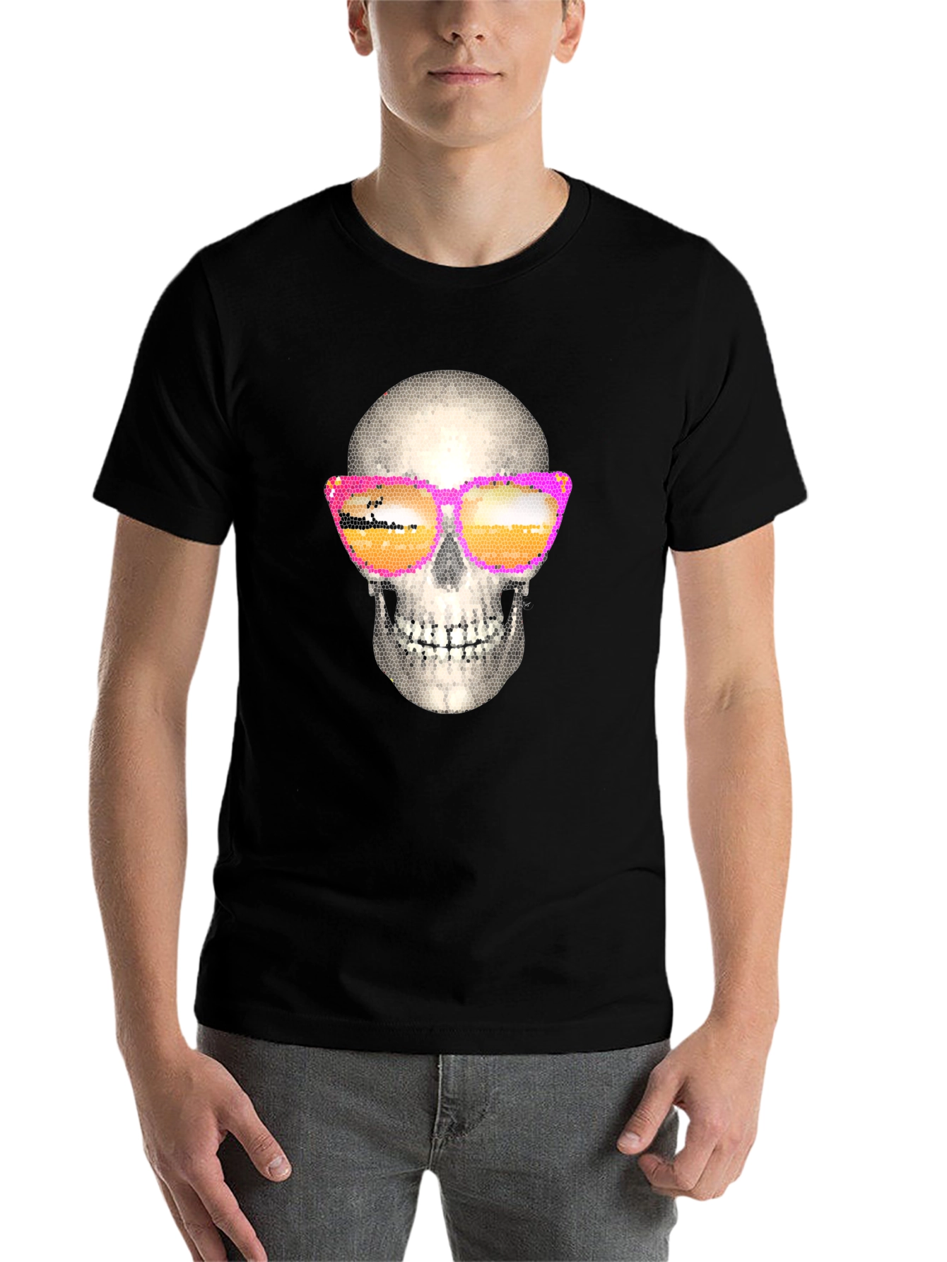 Black Skull in Sunglasses Graphic T-Shirt view 7