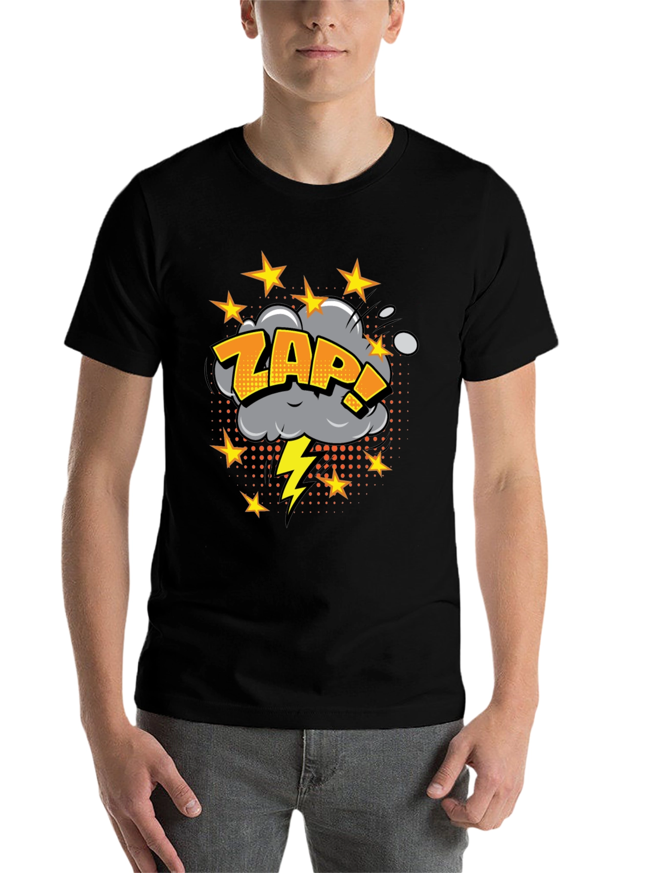Black Zap! Graphic Print Black T-Shirt view 7
