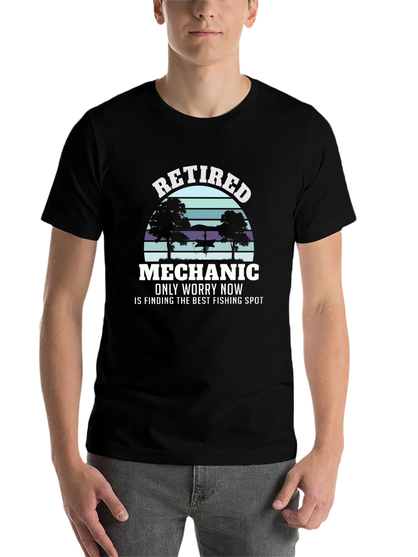 Black Retired Mechanic Fishing T-Shirt - Funny Retirement Gift view 7