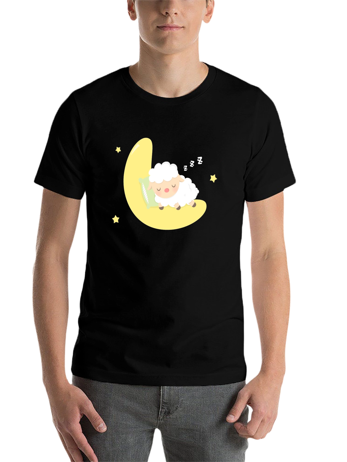 Cute Sheep Sleeping on Moon Graphic Tee - 7