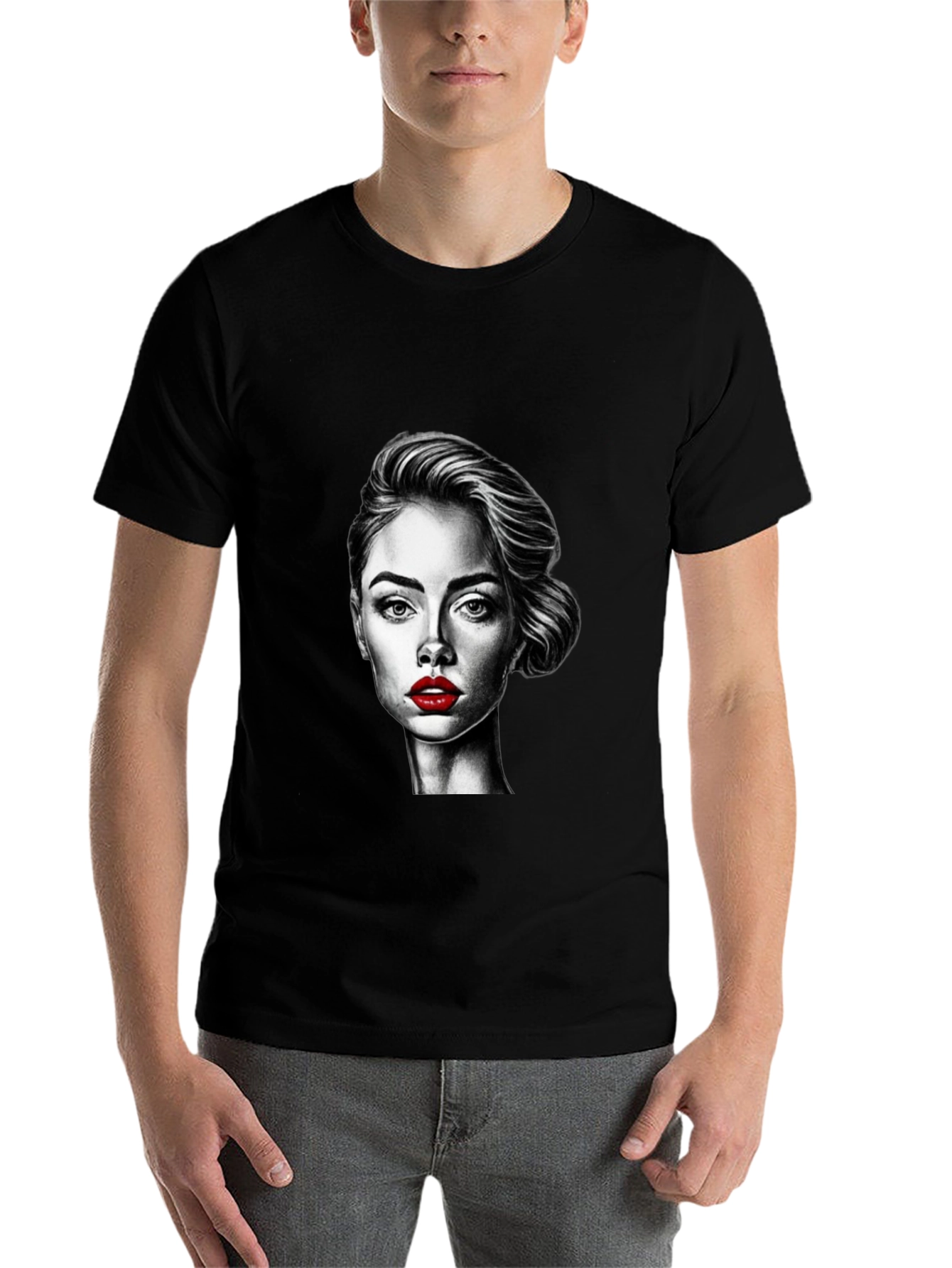 Woman Portrait Graphic Tee - Stylish Black T-Shirt - 7