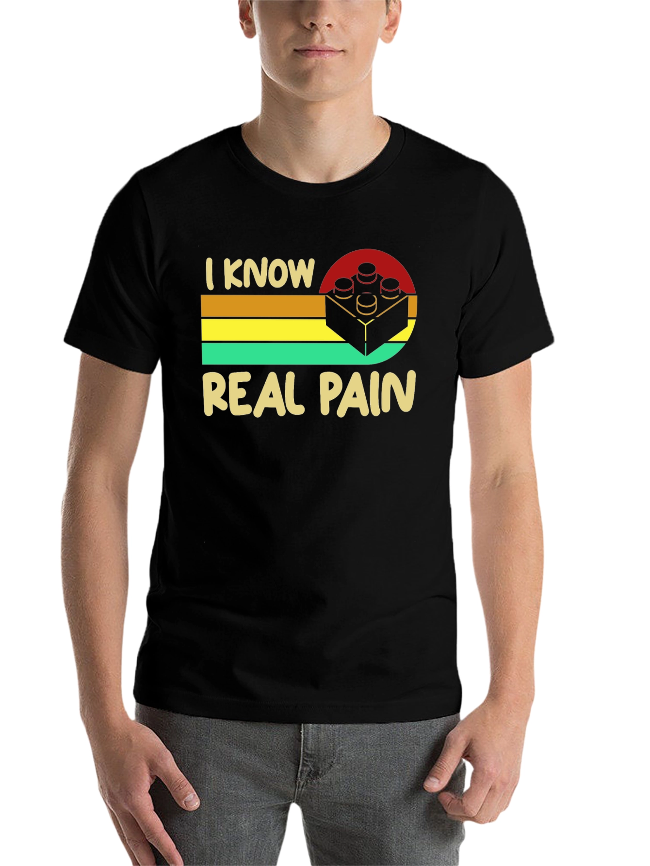 Black I Know Real Pain Funny Brick T-Shirt view 7
