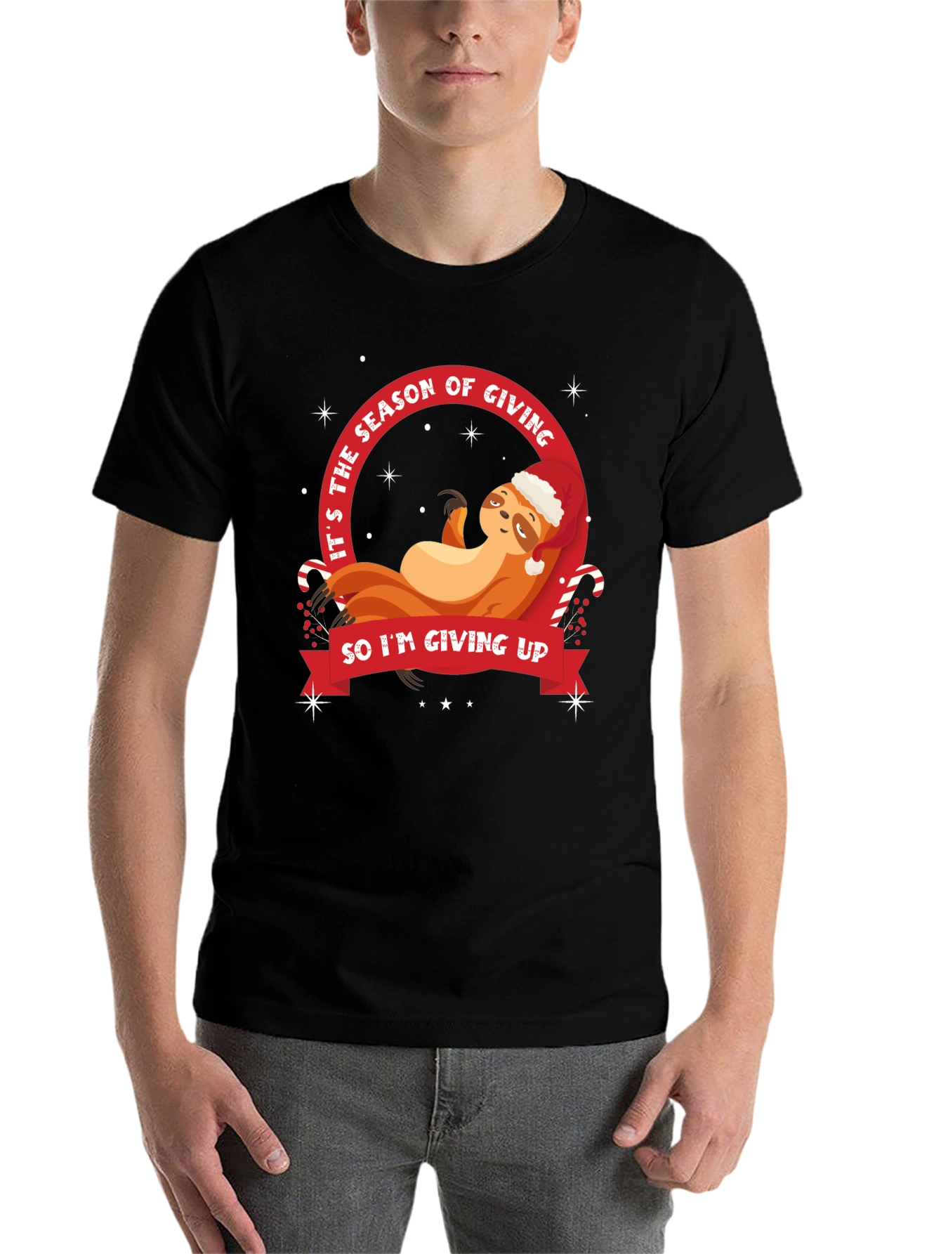 Black Funny Sloth Christmas T-Shirt - Season of Giving view 7