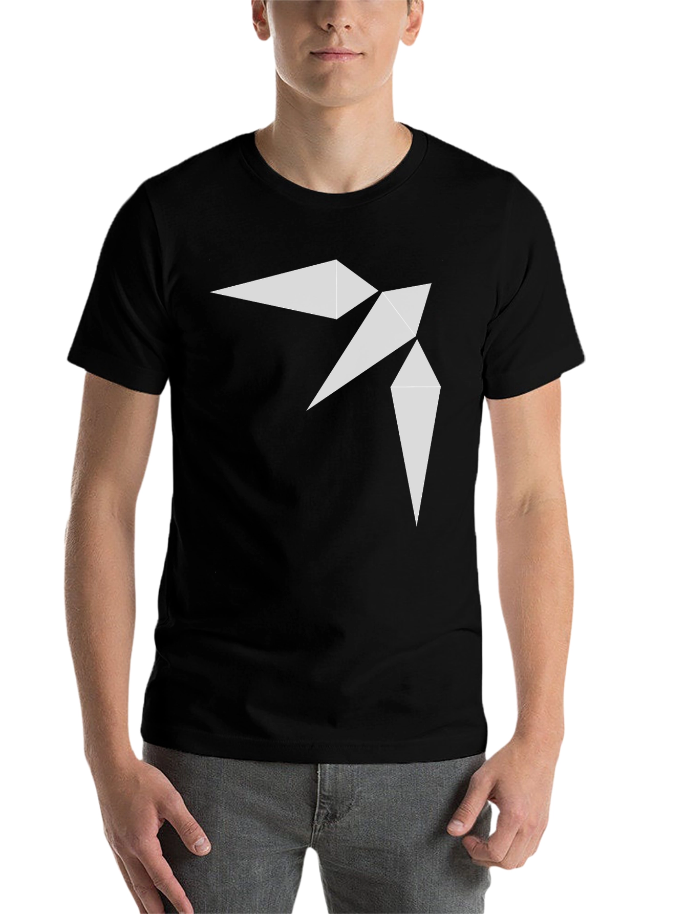 Black Geometric Bird Print Black T-Shirt view 7