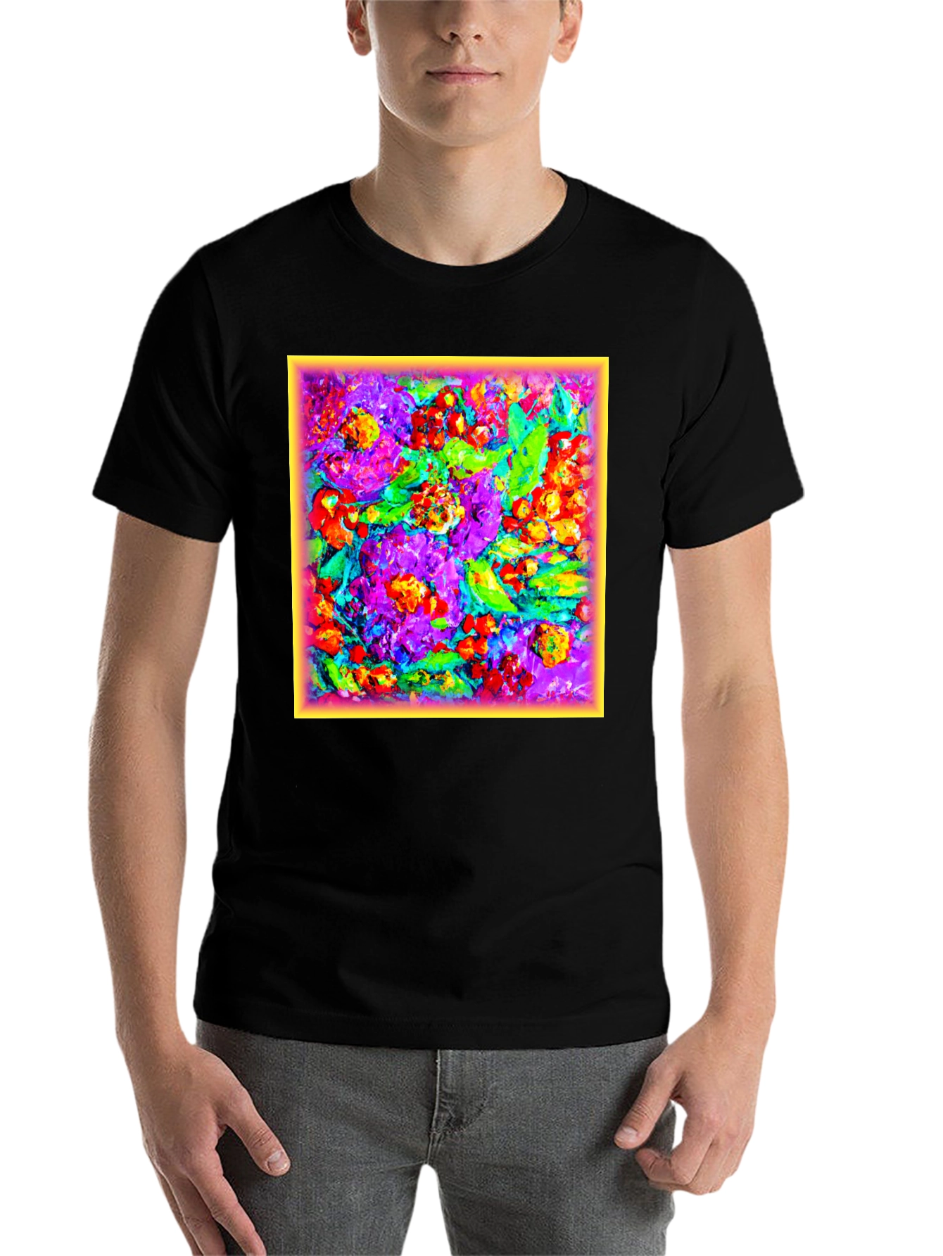 Black Floral Art Print Black T-Shirt view 7