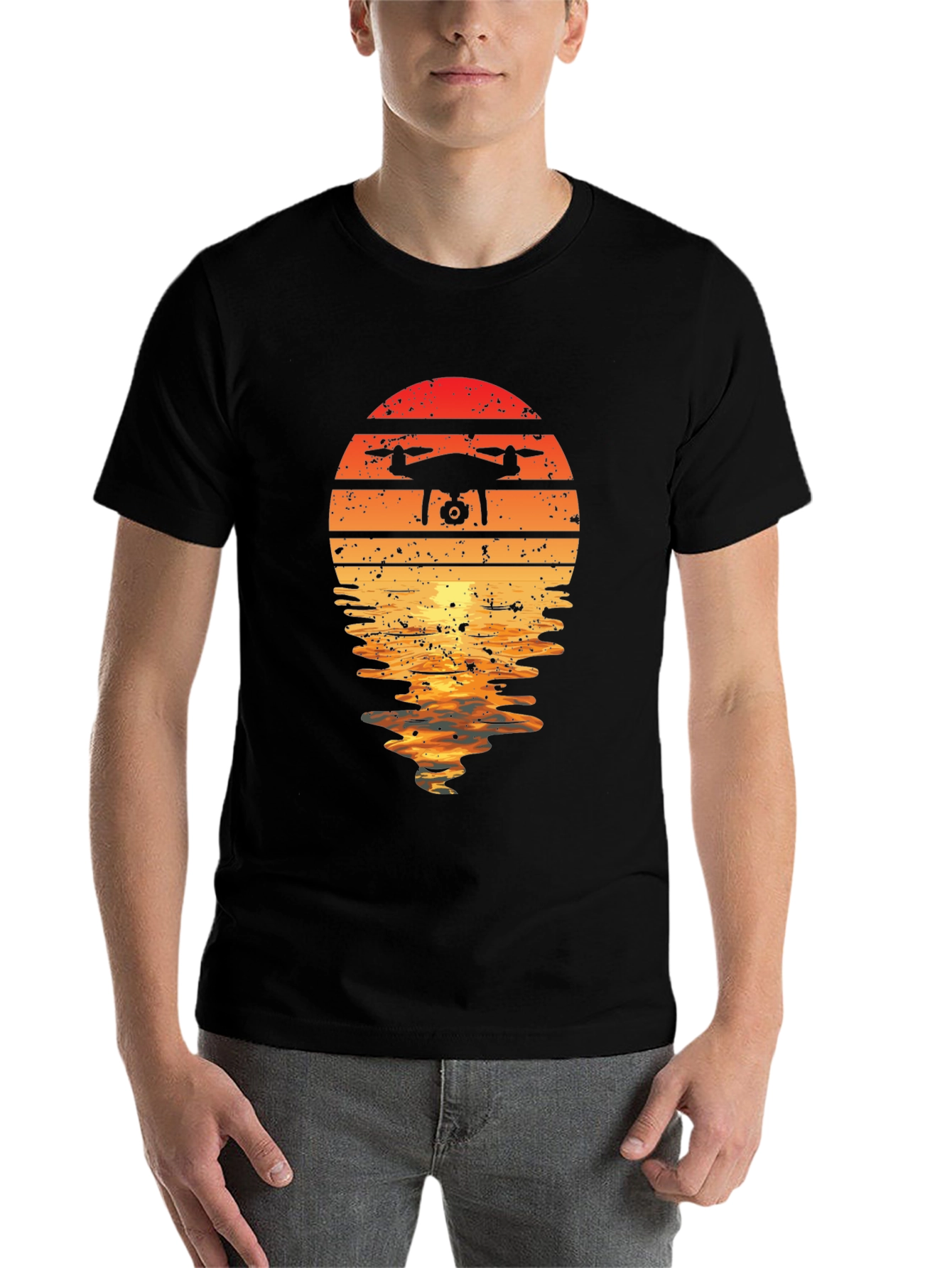 Black Drone Sunset Graphic Tee -  Unique Design view 7