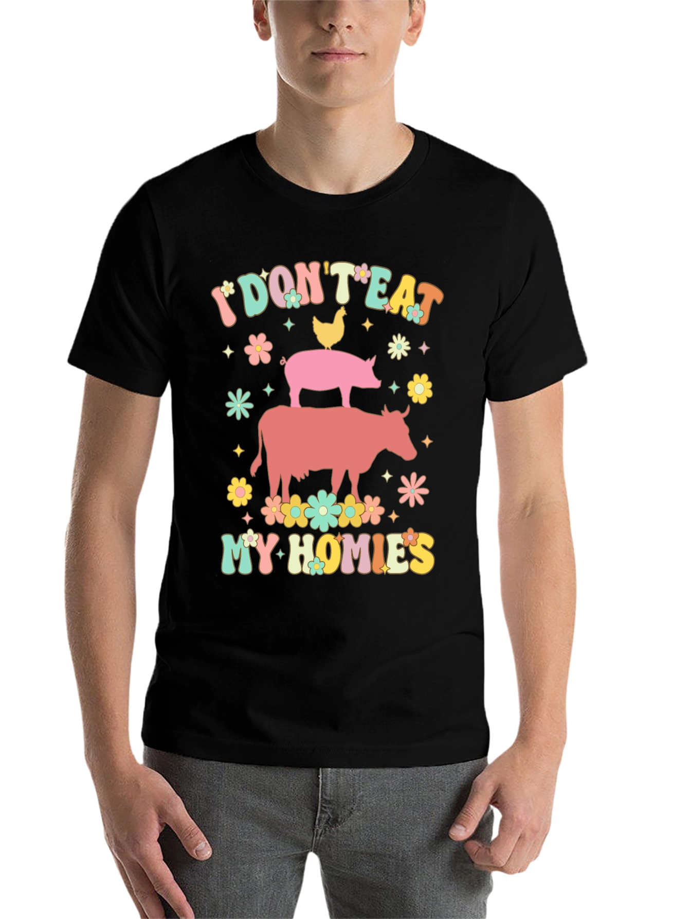 Black Vegan I Don't Eat My Homies T-Shirt view 7