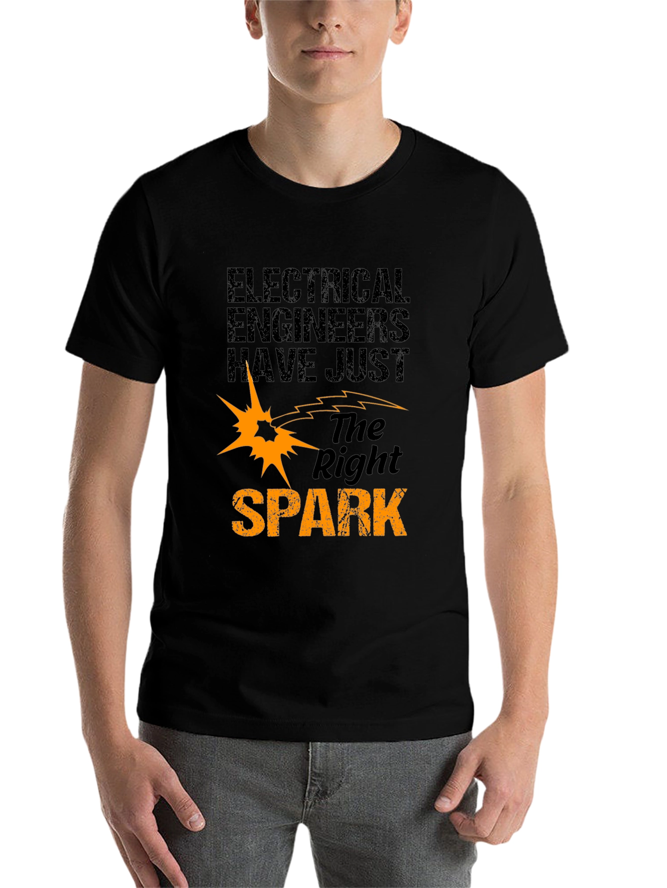 Black Electrical Engineer 'Right Spark' Graphic T-Shirt view 7