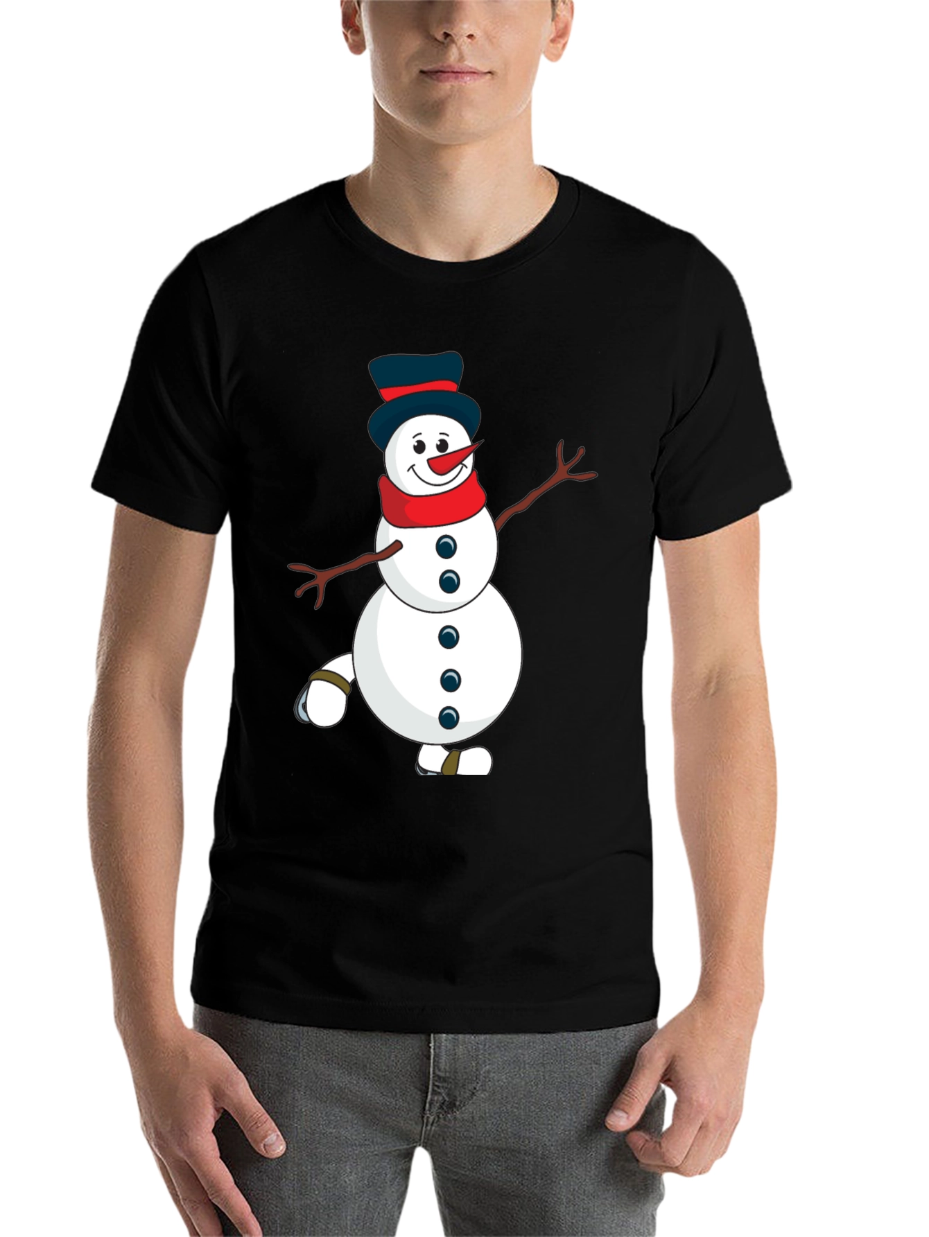 Black Snowman Graphic Tee - Black Cotton Blend view 7