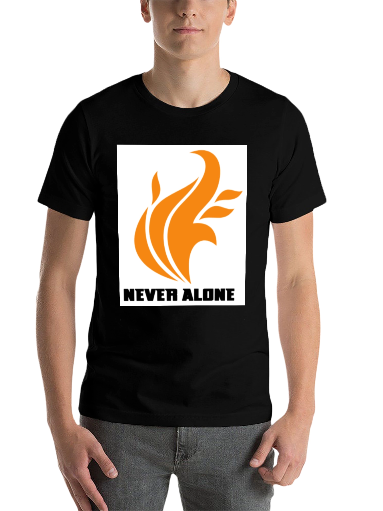 Black Never Alone Graphic Black T-Shirt view 7