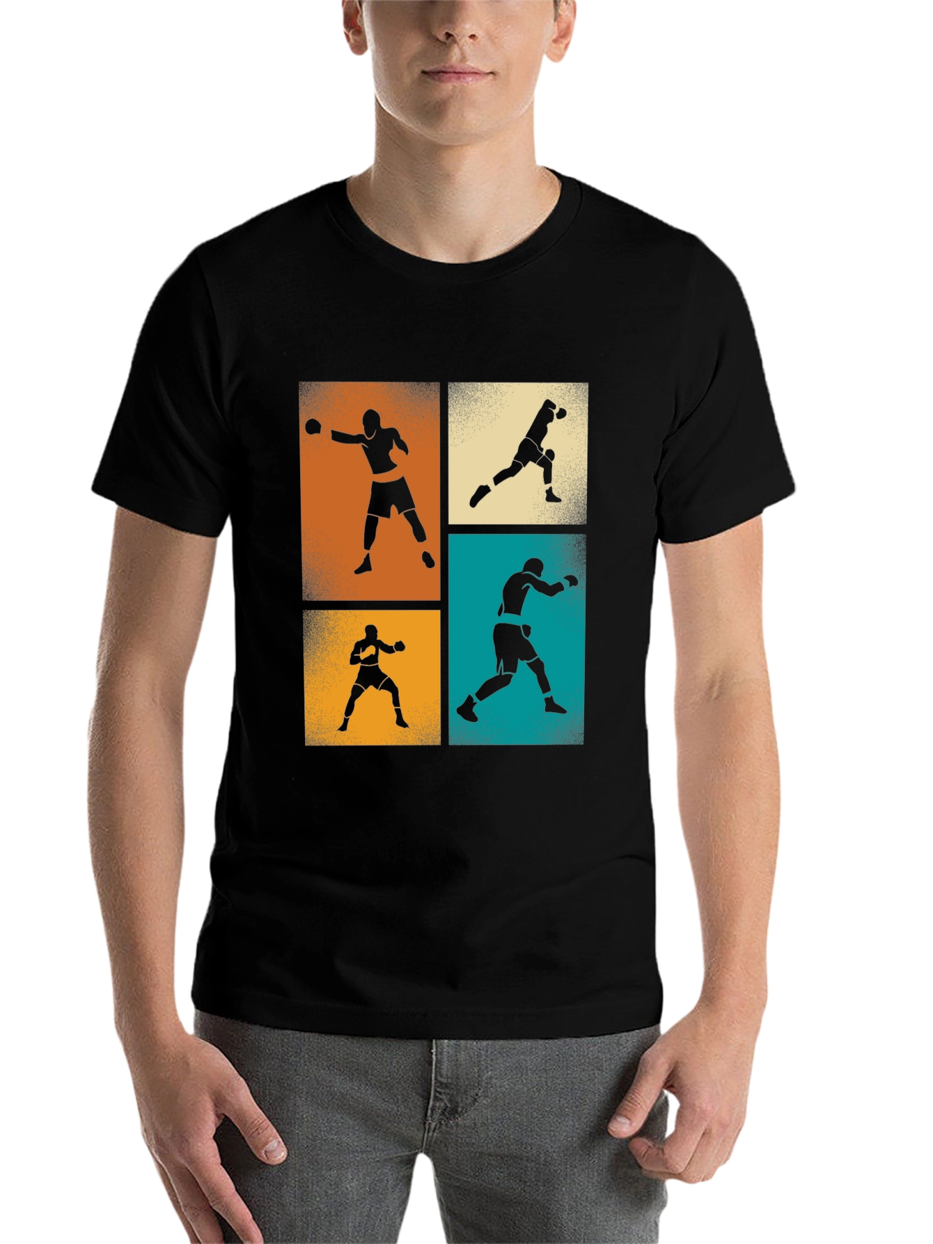 Black Retro Boxing Silhouette T-Shirt - Fighter Graphic Tee view 7