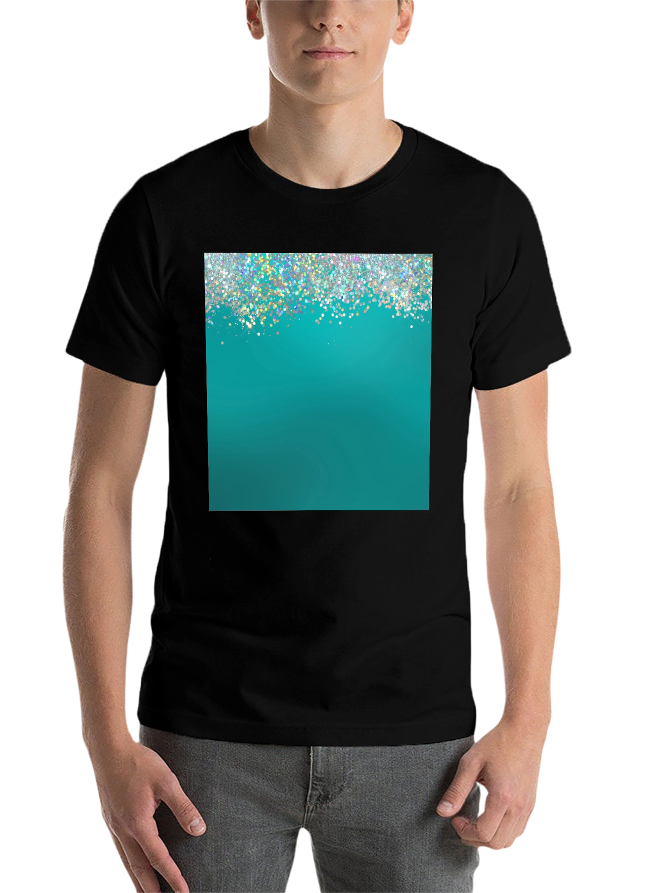 Black Teal Sparkle Graphic Tee - Modern Style view 7