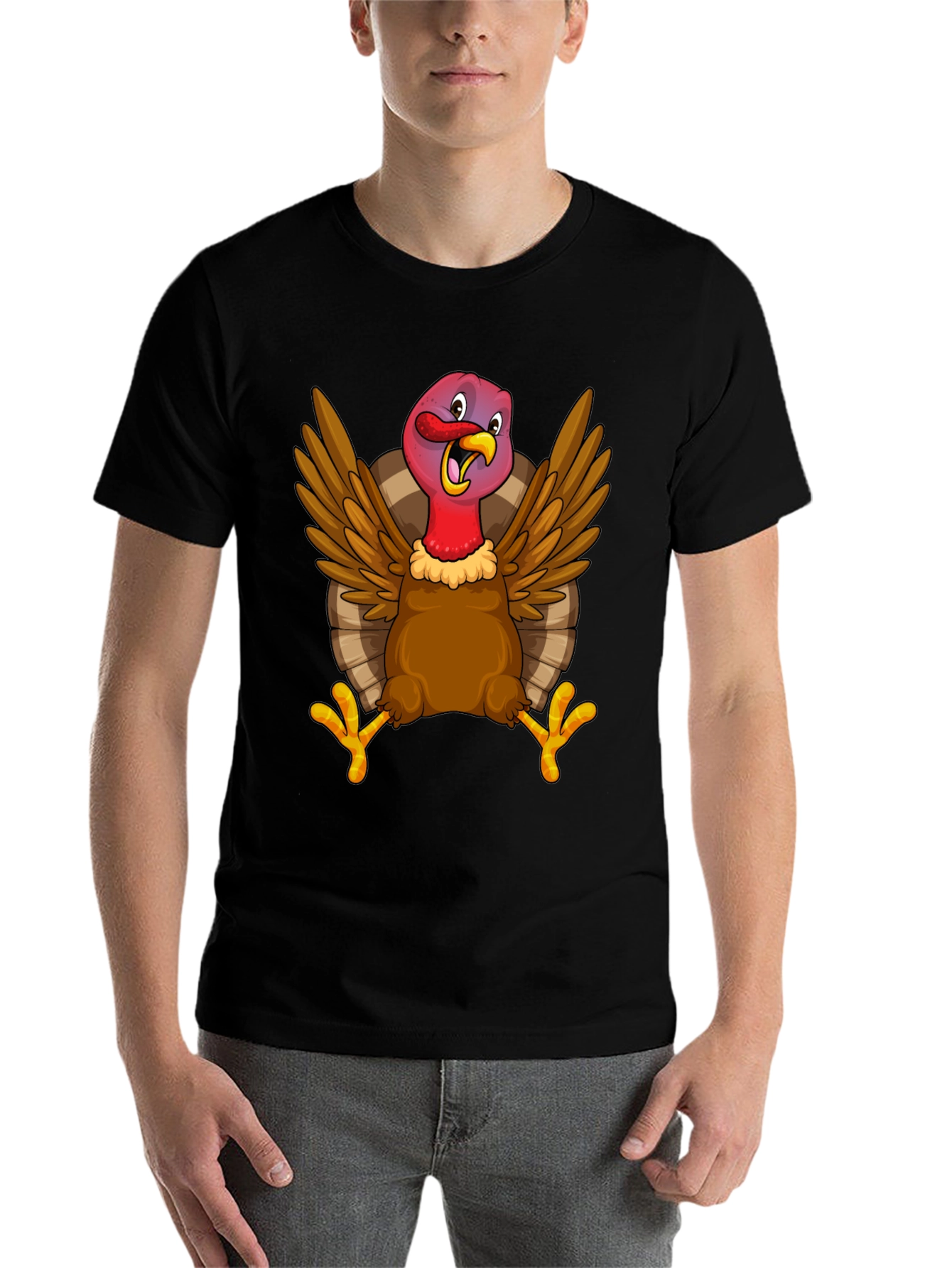 Black Funny Turkey Graphic Tee - Thanksgiving Holiday T-Shirt view 7