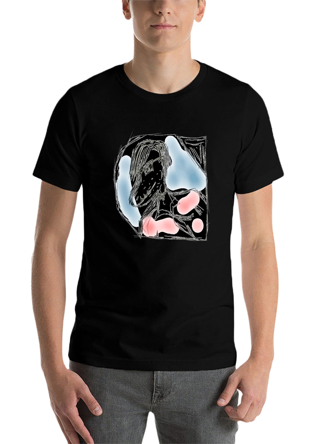 Black Artistic Graphic Print Black T-Shirt - Modern Abstract Design view 7